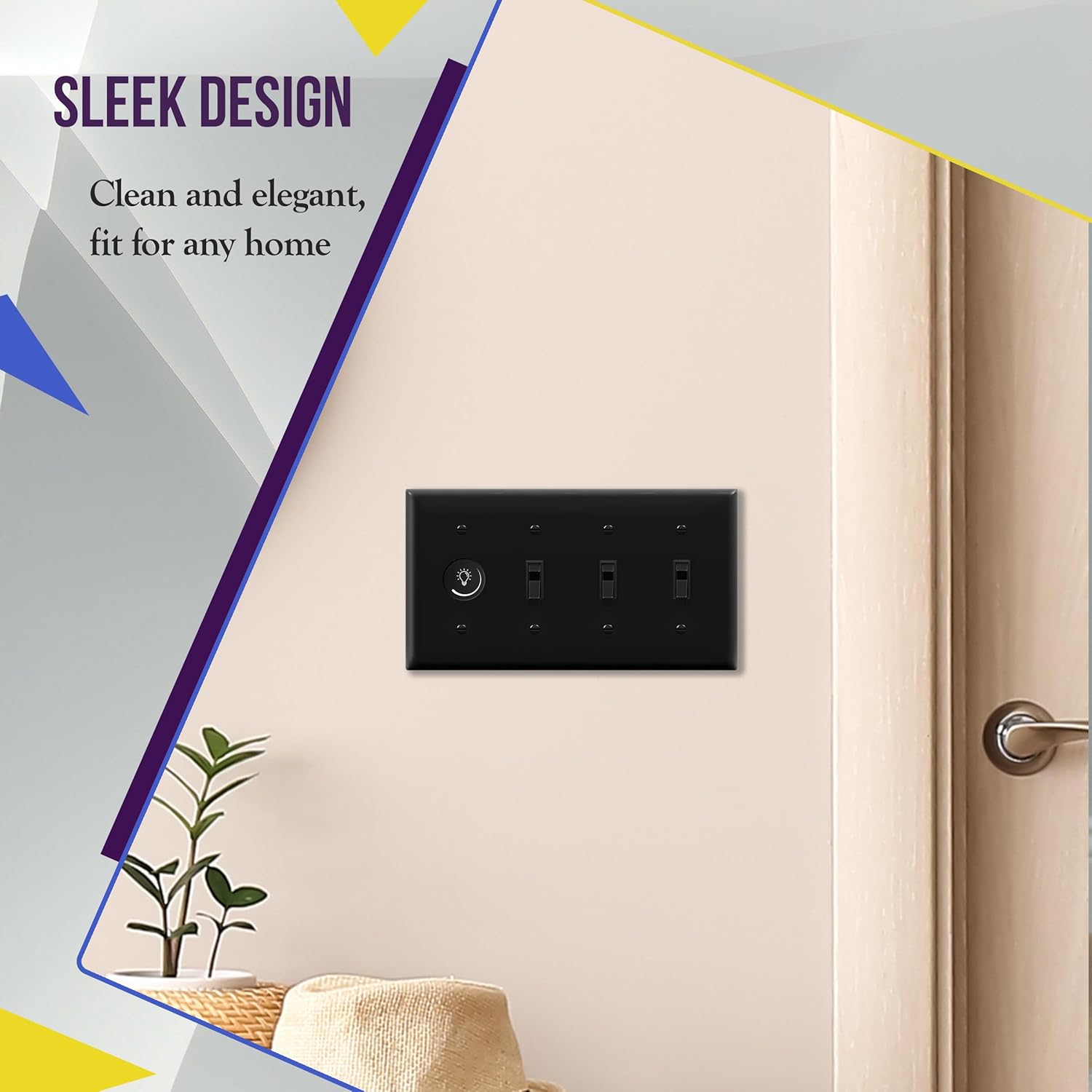 ENERLITES Quad Toggle Light Switch Wall Plate, Four Gang Light Switch Cover, Standard Size 4-Gang 4.50" x 8.19", Unbreakable Polycarbonate Thermoplastic, 8814-BK-2PCS, Black (2 Pack)