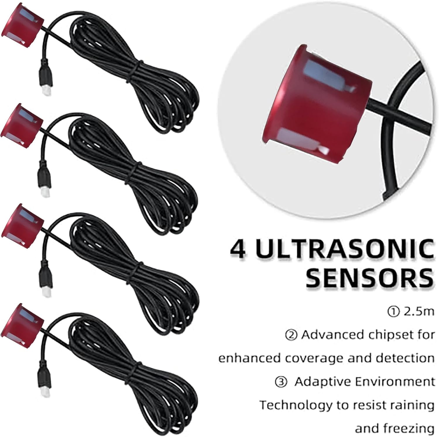 Parking Sensor Kit Backup Sensor Kit Reverse Sensor for Car 18 Color Options for Probes Adjustable Alarm Volume Professional Sensore de Reversa para Carro Safe Driving Assistant（Dark Red