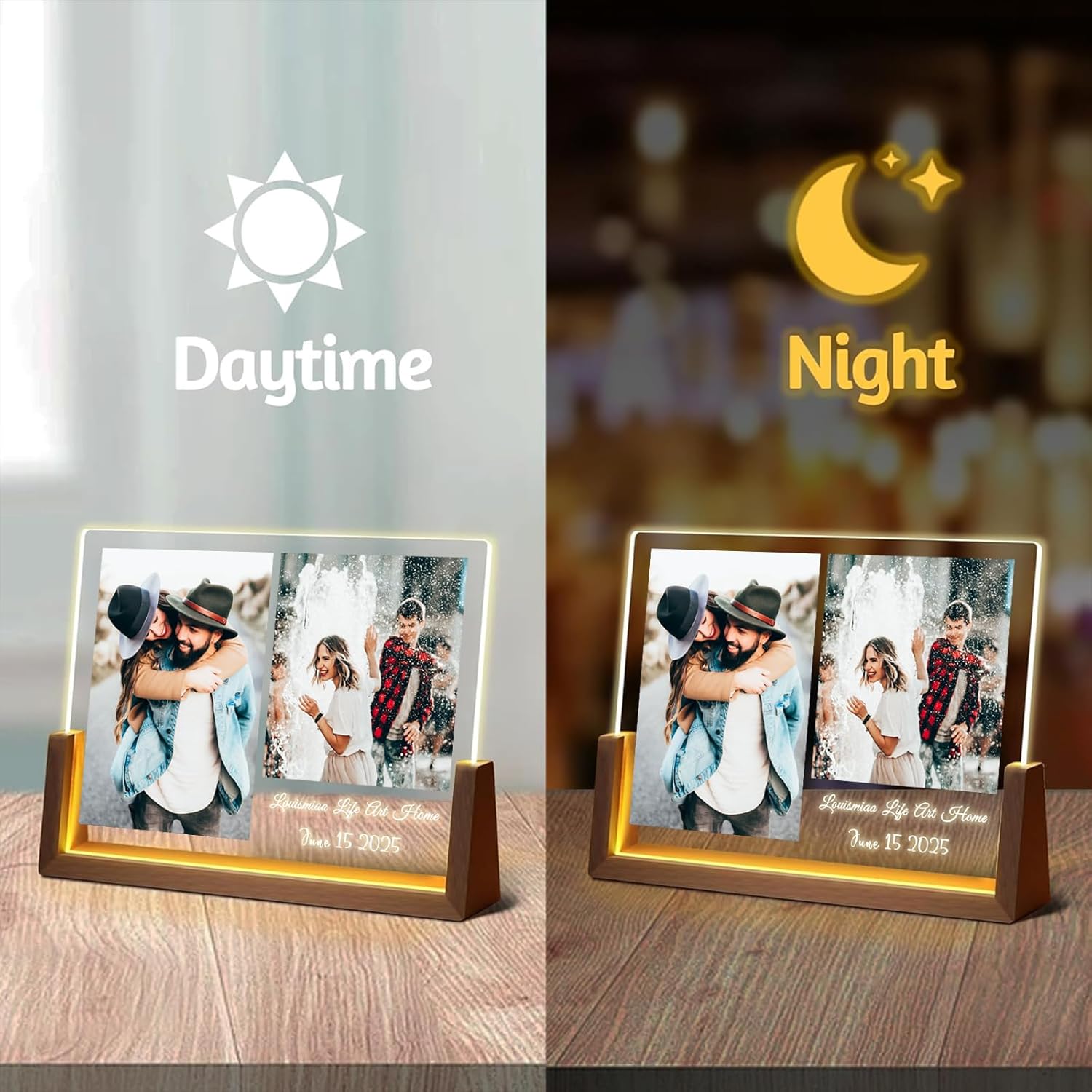 LOUISMIAA Customized Picture Frames with Night Light,Decorative Plaque Anniversary Birthday Mother’s Day Father’s Day Valentine’s Personalized Gifts for Boyfriend Girlfriend Couple Wife Women Same Day Shipping