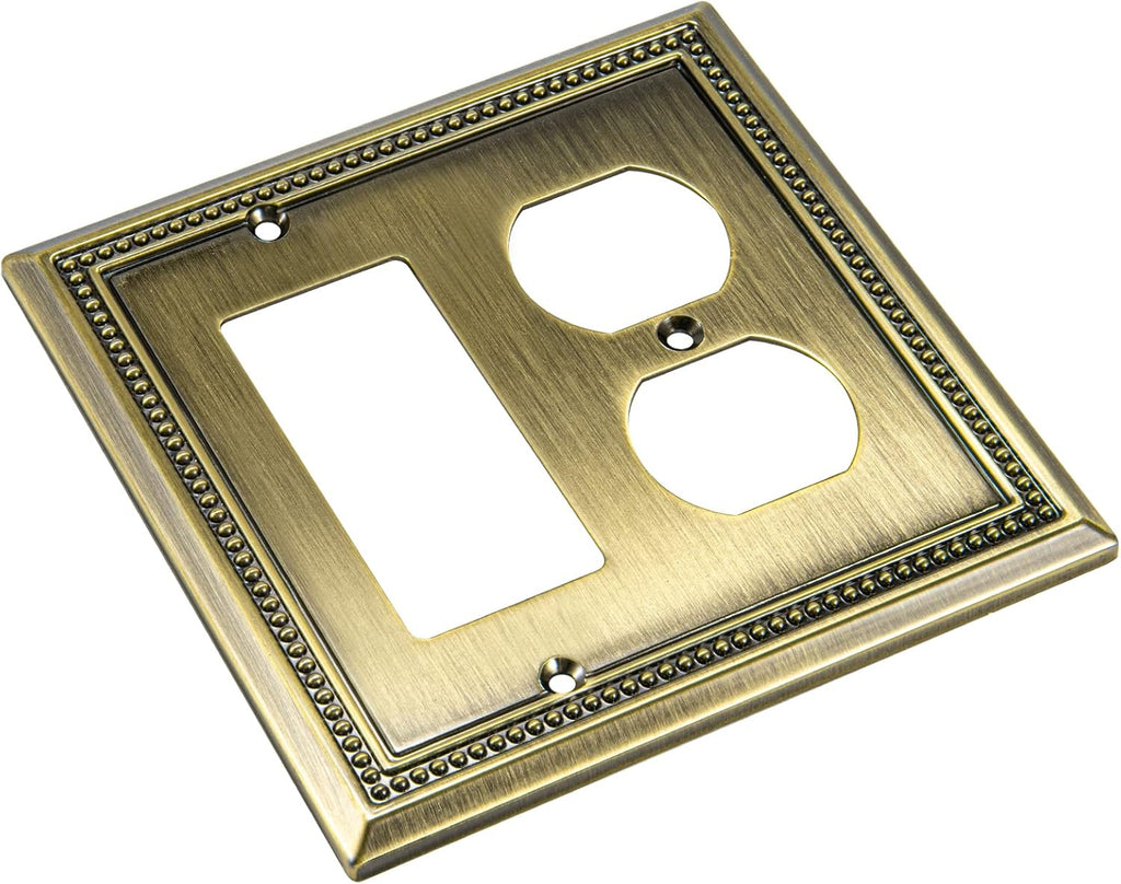 Henne Bery Sunken Pearls Heavy Duty Decorative Wall Plate Switch Plate Outlet Cover (Decorator/Duplex, Antique Brass)