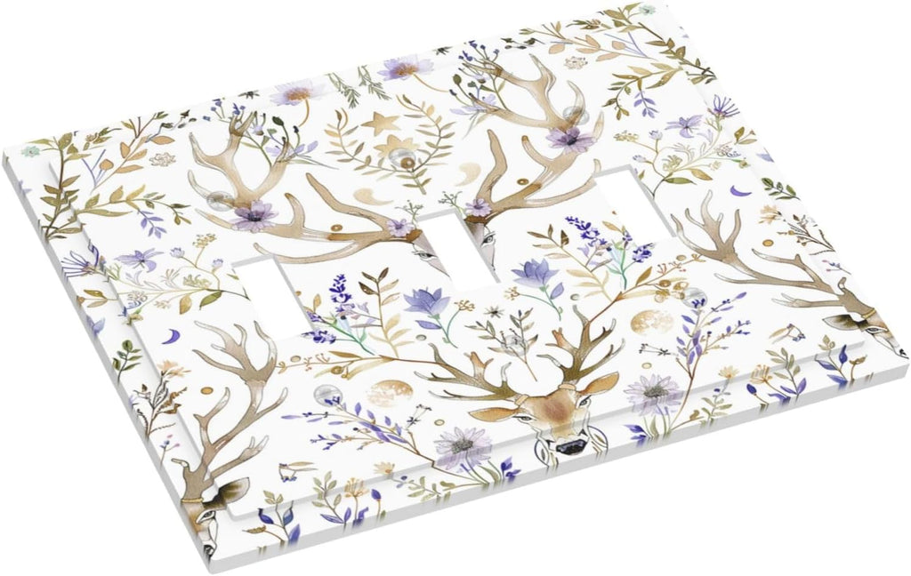 Decorative Switch Plates Gothic Retro Floral Damask Elk Wild Flower 3 Gang Wall Plate Triple Toggle Light Switch Cover Faceplate Electrical Wall Panels For Bed Room Living Room Decor