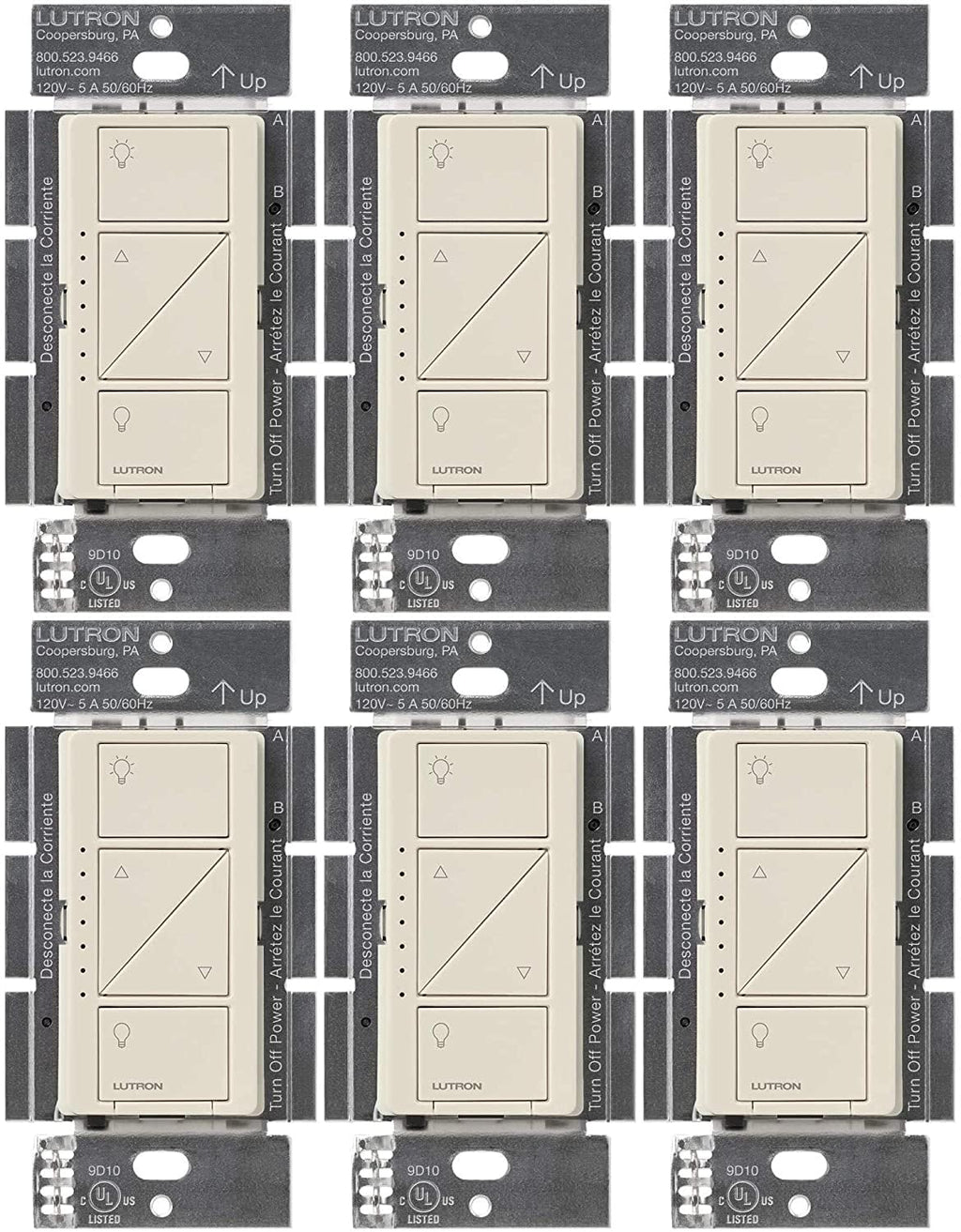 Lutron Caseta Original Smart Dimmer Switch (Lutron Smart Hub Required), for LED Lights, 150 Watt, Single-Pole/3-Way, No Neutral Required, PD-6WCL-LA, Light Almond, 6 Pack
