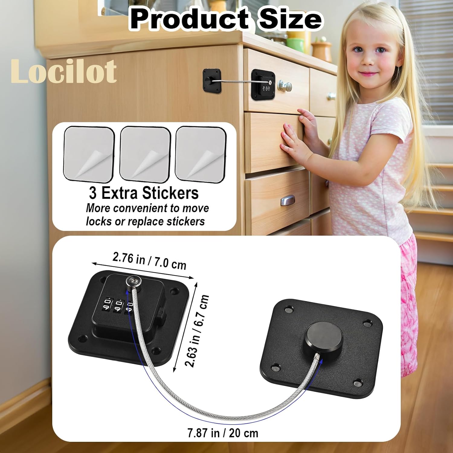 3 Pack Fridge Lock for Kids, Traceless Refrigerator Lock for Adults, Child Proof Cabinet Locks Baby Proofing, Drawer Freezer Locks for Fridge Refrigerator (Black)