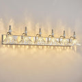 Vintage Bathroom Vanity Light, 6-Light Brushed Nickel Vanity Lighting Fixture with Flower Glass Shade, Bathroom Lighting Fixtures Over Mirror