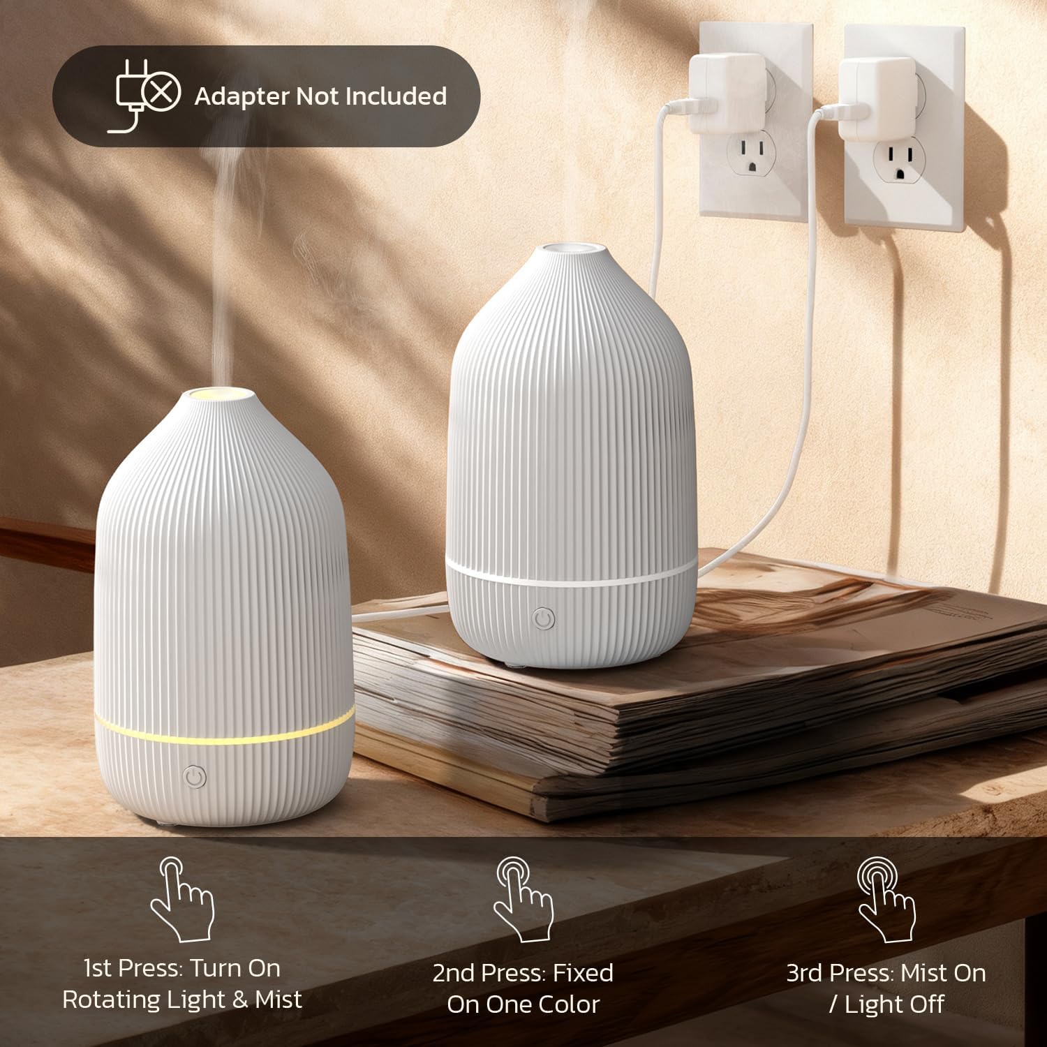 Essential Oil Diffuser, 2Pack, 100ml Aromatherapy Diffuser, Mini Ultrasonic Diffuser for Essential Oil, Home, Office, Cool Mist Humidifier with 7 Led Light, Auto Shut-Off, White