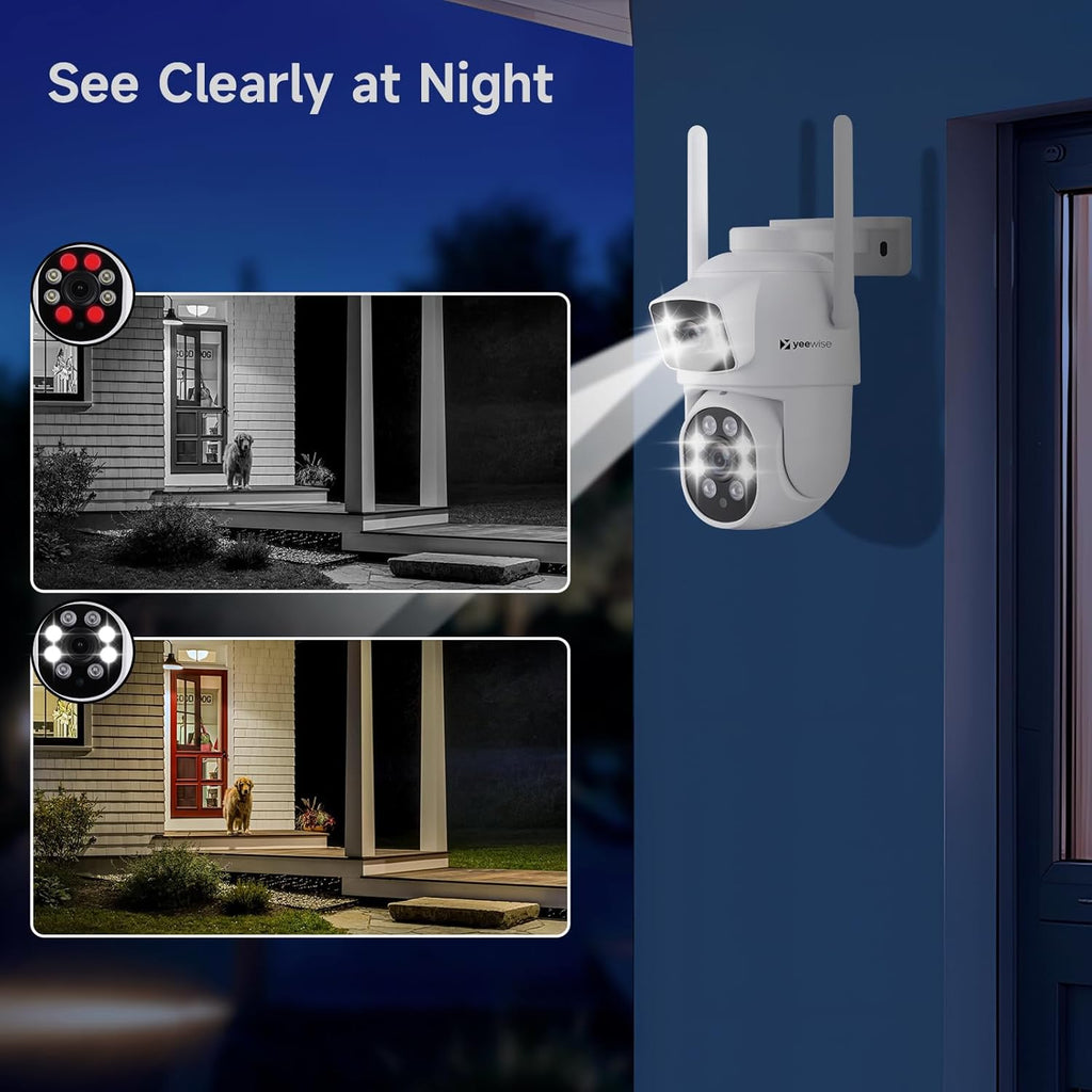 Yeewise Dual Lens WiFi Security Camera with AI Tracking, WiFi 6 Outdoor PTZ Camera, 360° View Home Security, 5/2.4Ghz Dual Band, Easy Bluetooth Setup, Plug-in Power