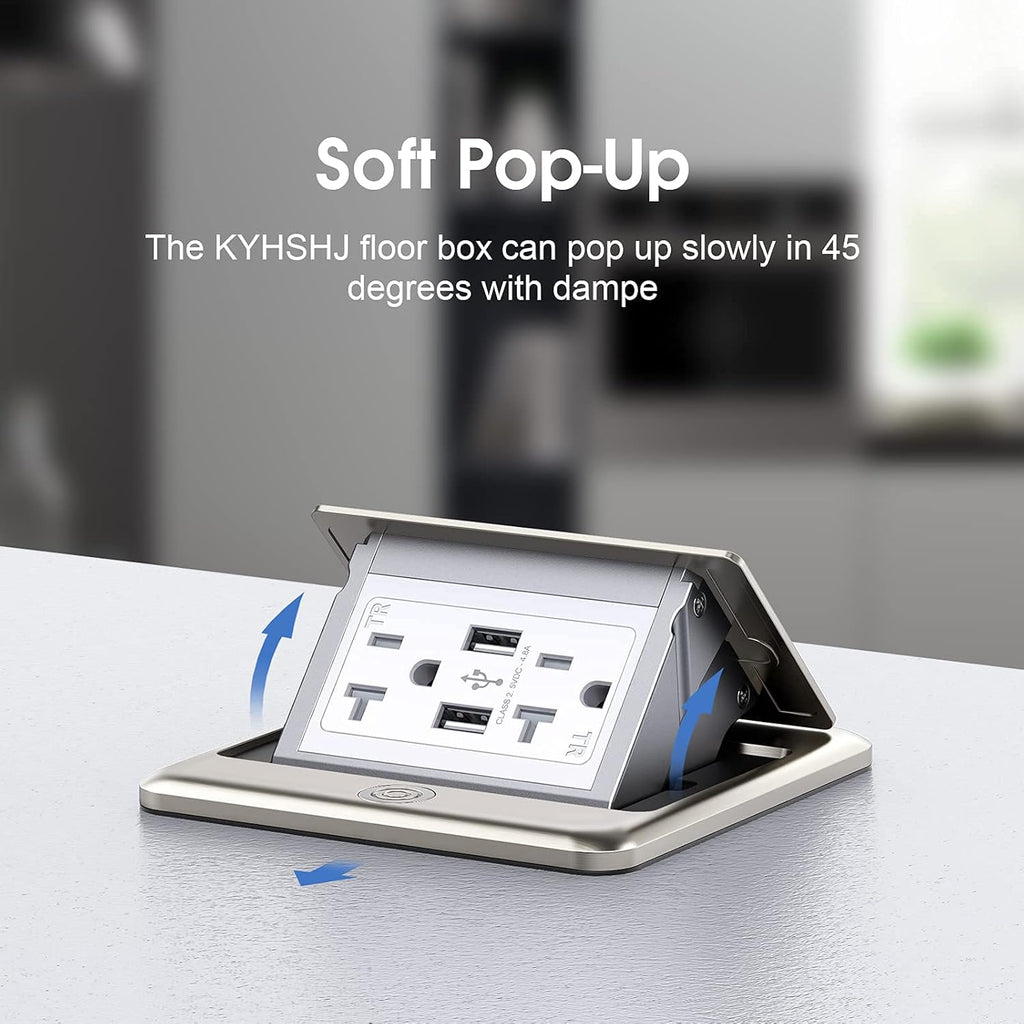 KYHSHJ 4.8A USB Chargers Pop Up Floor Waterproof Electrical Outlet Receptacle Stainless Steel Box(Stainless Steel Color)