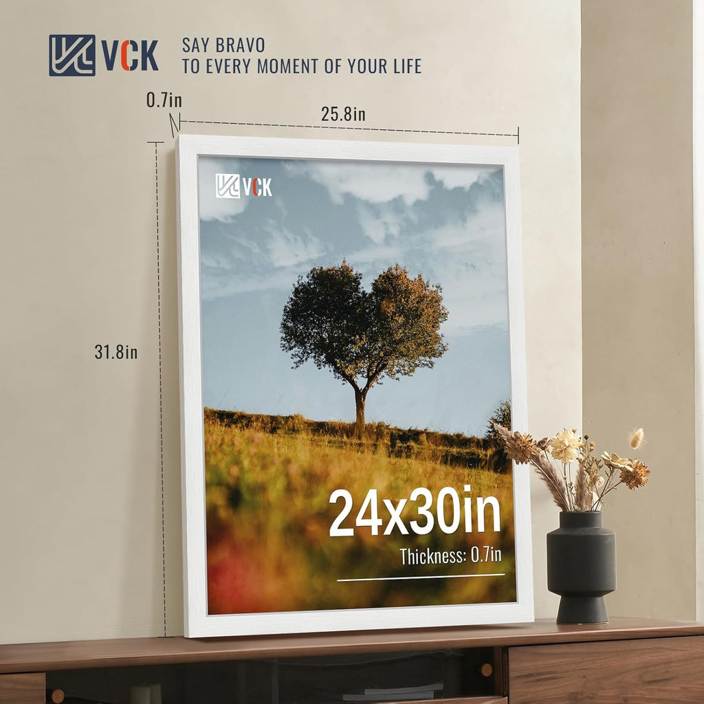 VCK 24x30 Poster Frames white Set of 6, Wide Border Wood Picture Frame, Multi-Directional Display Family Photos, Office Prints, Studio/Gallery Art, Woodgrain Series, Wall Hanging