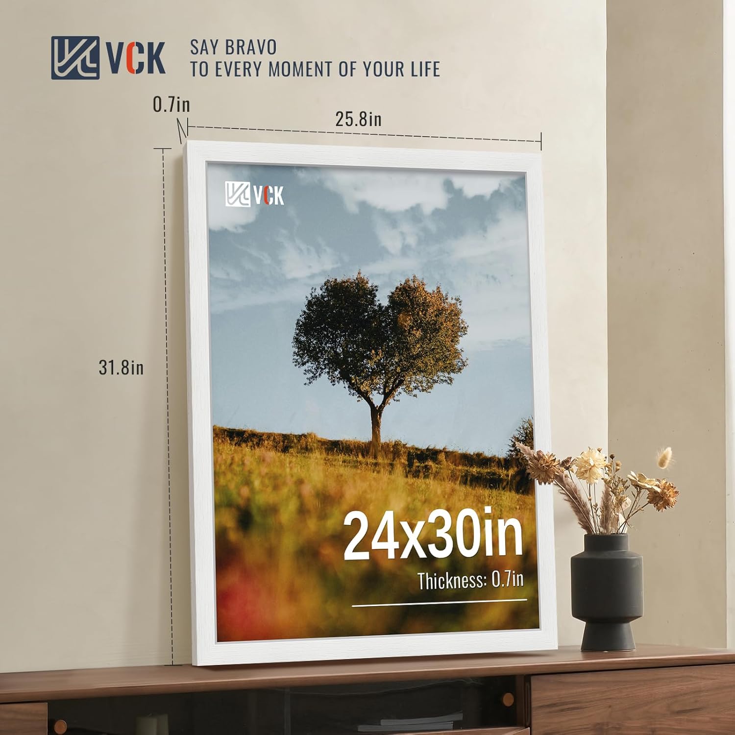 VCK 24x30 Poster Frames white Set of 6, Wide Border Wood Picture Frame, Multi-Directional Display Family Photos, Office Prints, Studio/Gallery Art, Woodgrain Series, Wall Hanging