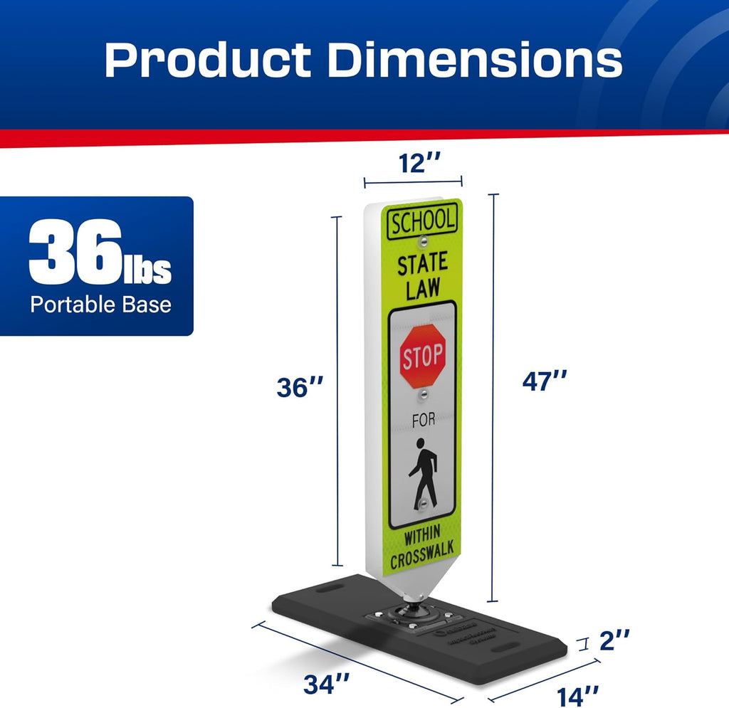 Impact Recovery - In-Street Pedestrian Crossing Signs - Street Sign - Road Sign - Pedestrian Safety Signs - School Stop with Portable Base