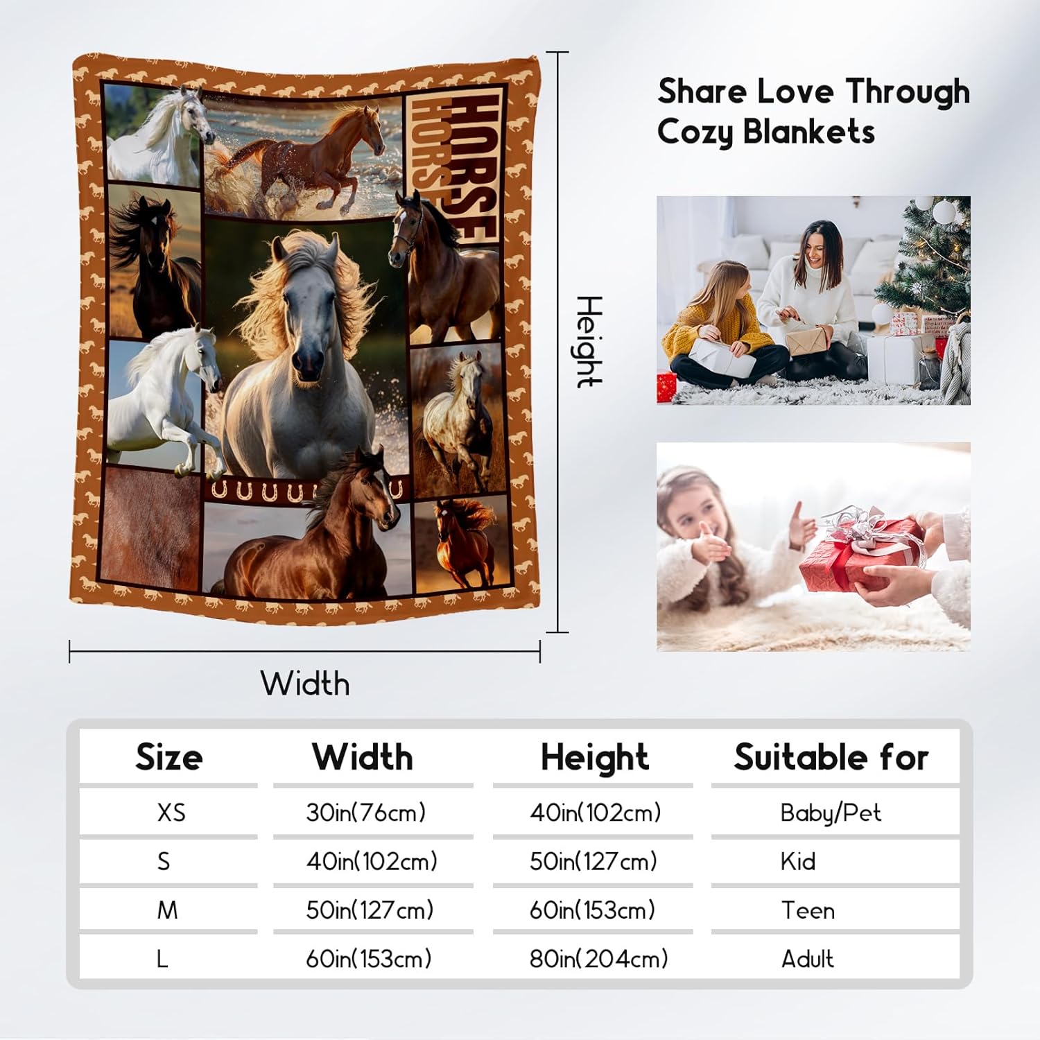 Horse Girls Blanket, Horse Gifts for Girl Ages 8-12 10-12, 60"x80" Kids Throw Blankets for Adults Women, Cowgirl Room Decor Western Throws for Animal Lovers