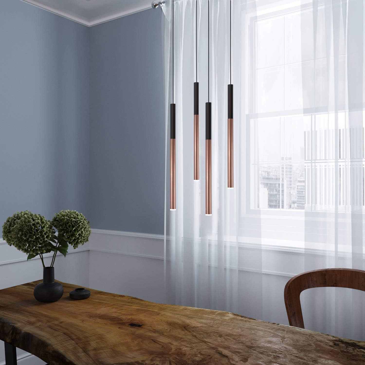 ALTAIR 4 Mini Pendant Lighting Black-Copper - LED Hanging Light Fixture for Kitchen Island, Bar, Foyer - Cluster Pendants - Dimmable, Adjustable Wire, Lamp Bulb Included