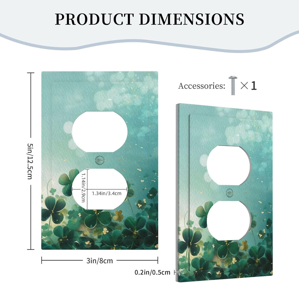 Decorative Outlet Covers Rustic Green Lucky Four leaf Clover 1 Gang Duplex Light Switch Cover Plate Unique Wall Plate Electrical Switch Plate Covers for Bedroom Home Decor