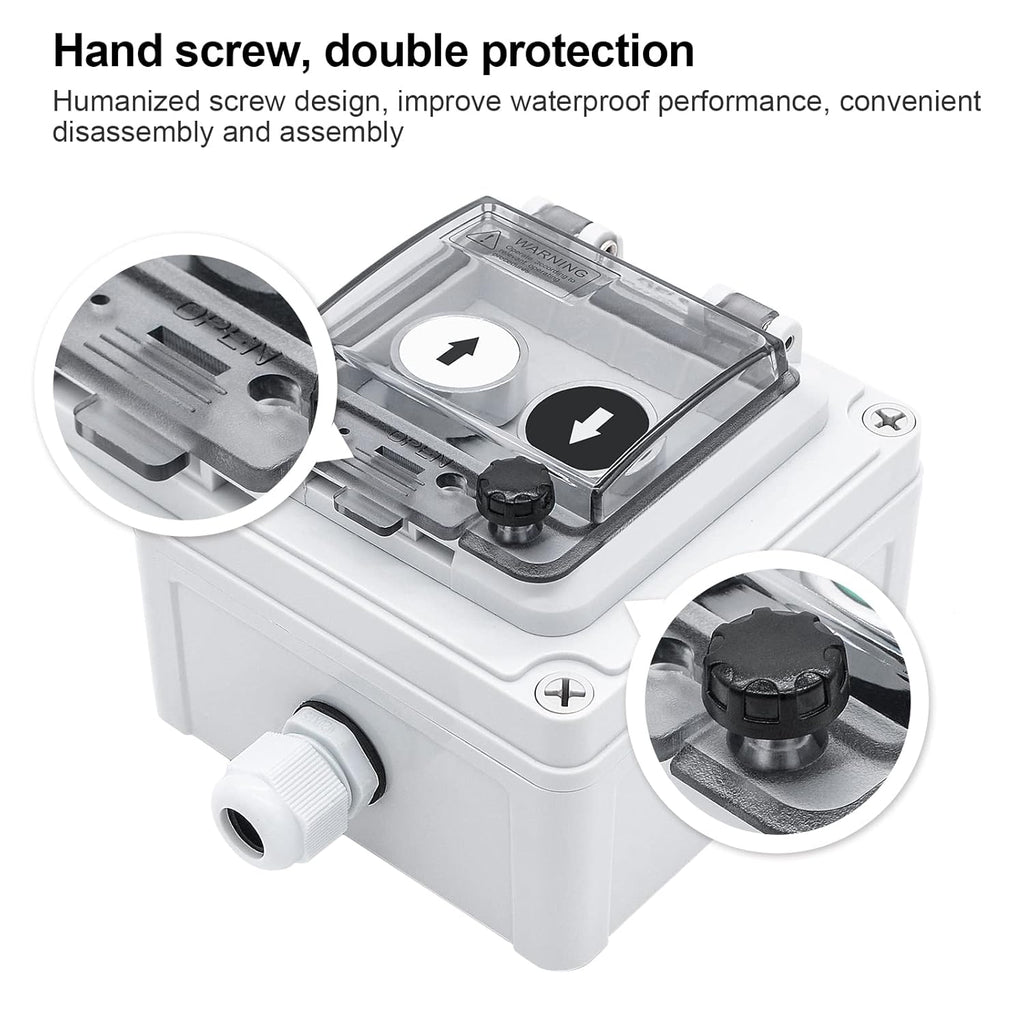 IP67 Button Switch Outdoor Waterproof Box 2 Push Button White Up Black Down Button with Protective Cover Anti-misoperation Switch(AC/DC 6A-110V/3A-240V/2.5A-380V)