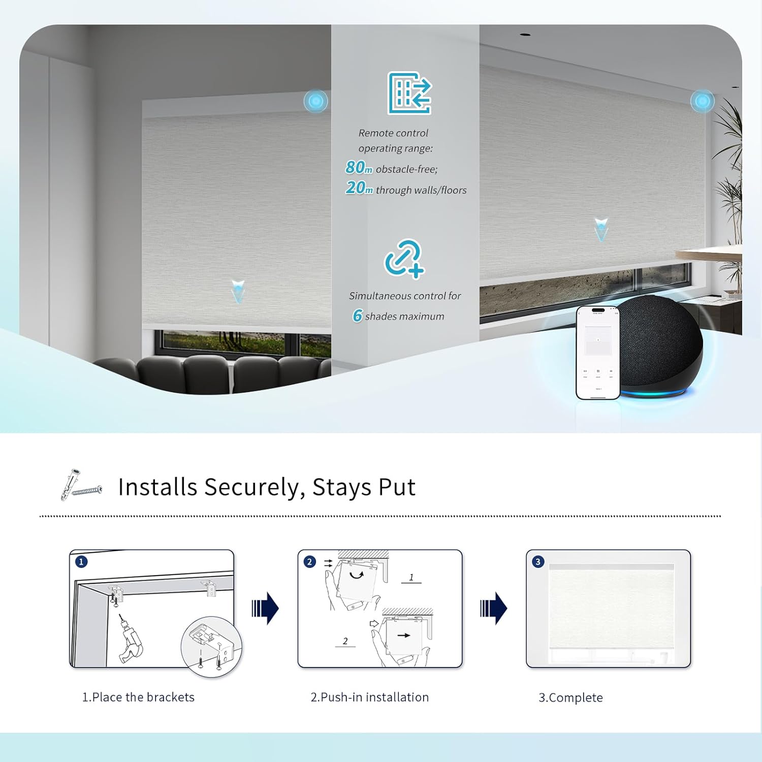 Motorized Blinds with Remote Custom Size Blackout Smart Roller Shades Compatible with Alexa Google, Electric Blinds for Windows