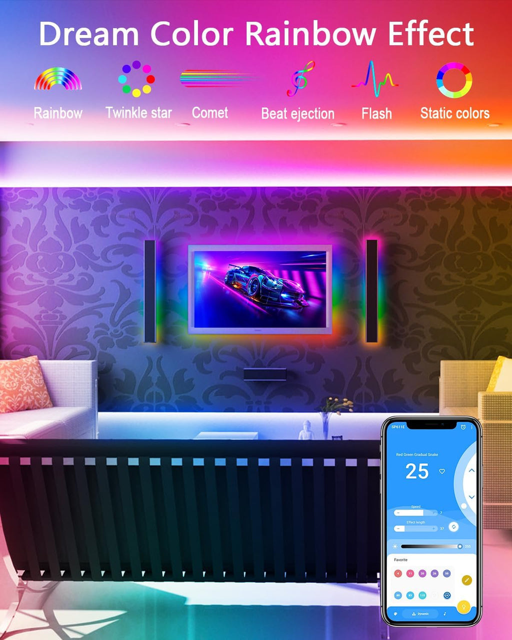 ALITOVE WS2812B WS2811 Controller Bluetooth APP Music Sync Addressable RGB IC LED Remote Controller Timer Function SP611E for SK6812 WS2812 SM16703 UCS1903 LED Pixel String Light Strip DC 5V~24V