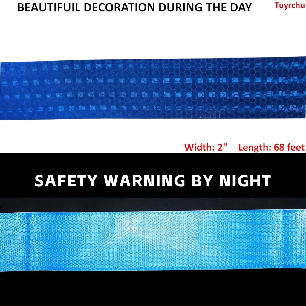 Blue Reflective Tape Outdoor Waterproof 2 inch, High Visibility Warning Industrial Marking Tape, Safety Stickers (68 feet)