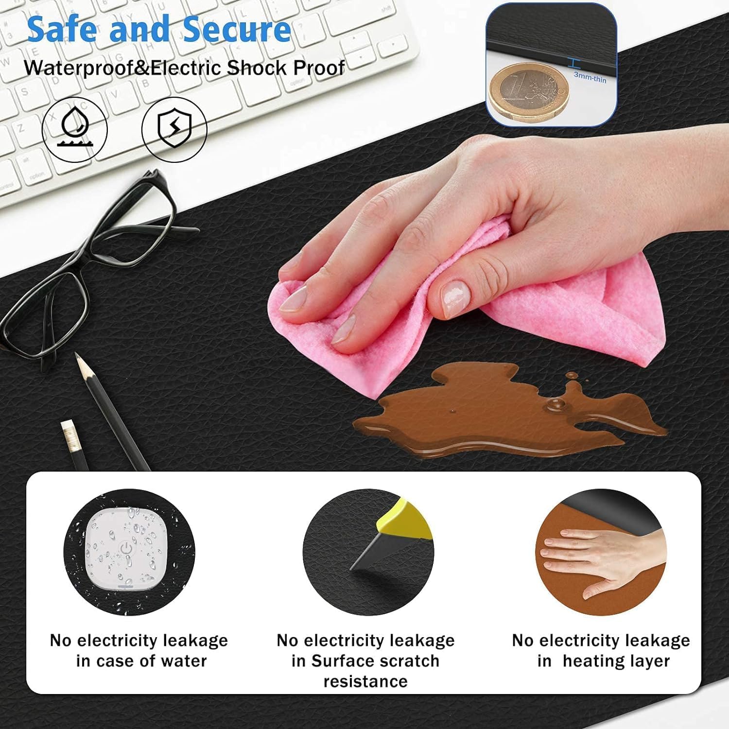 Heated Desk Pad Mouse Pad - Warm Desk Pad,Electric Heating Pad with 3 Heating Levels & 4 Hours Auto Shut-Off,31.5 x 13 inchExtended Edition Gaming Mou