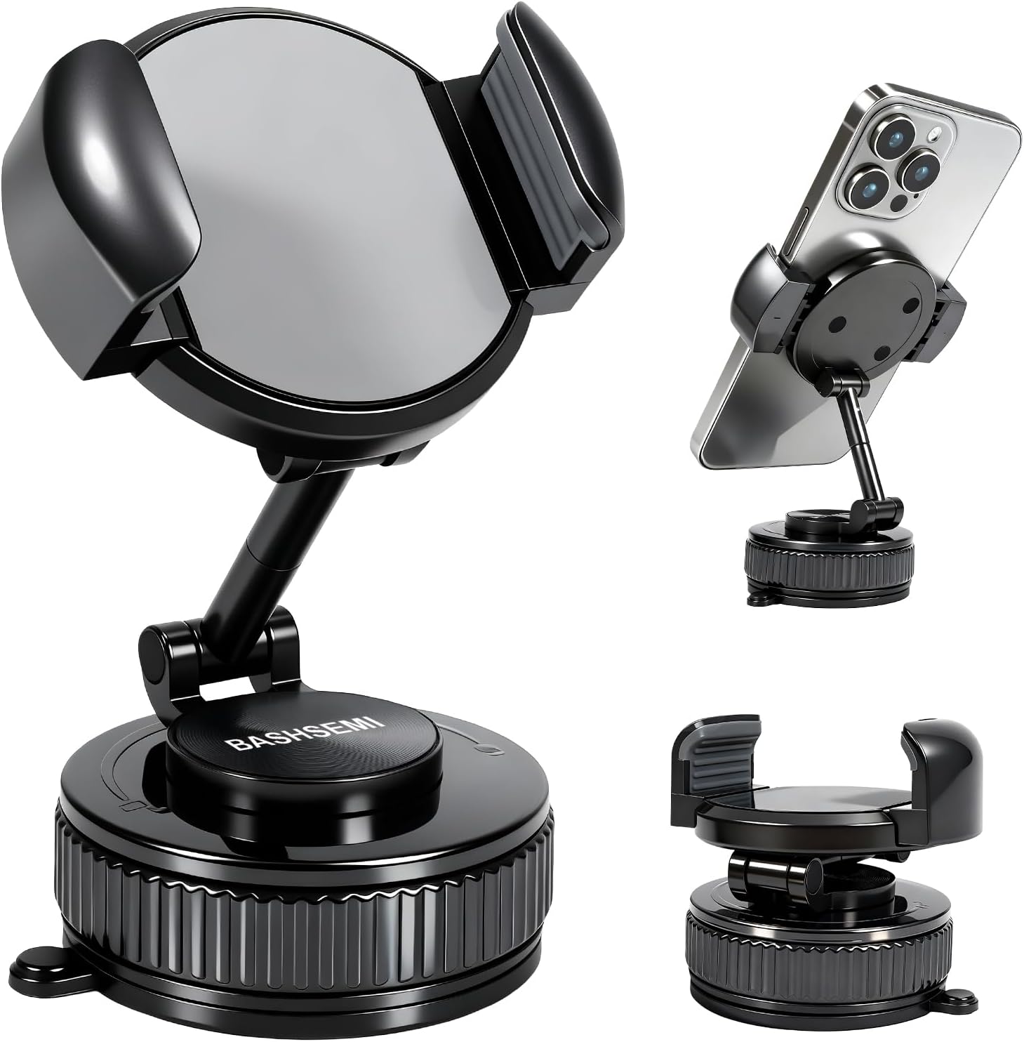 Windshield & Dashboard Rotate-Lock Phone Mount – 360° Rotate Folding Car Phone Holder with Strong Suction Base & Adjustable Arm for Smartphone