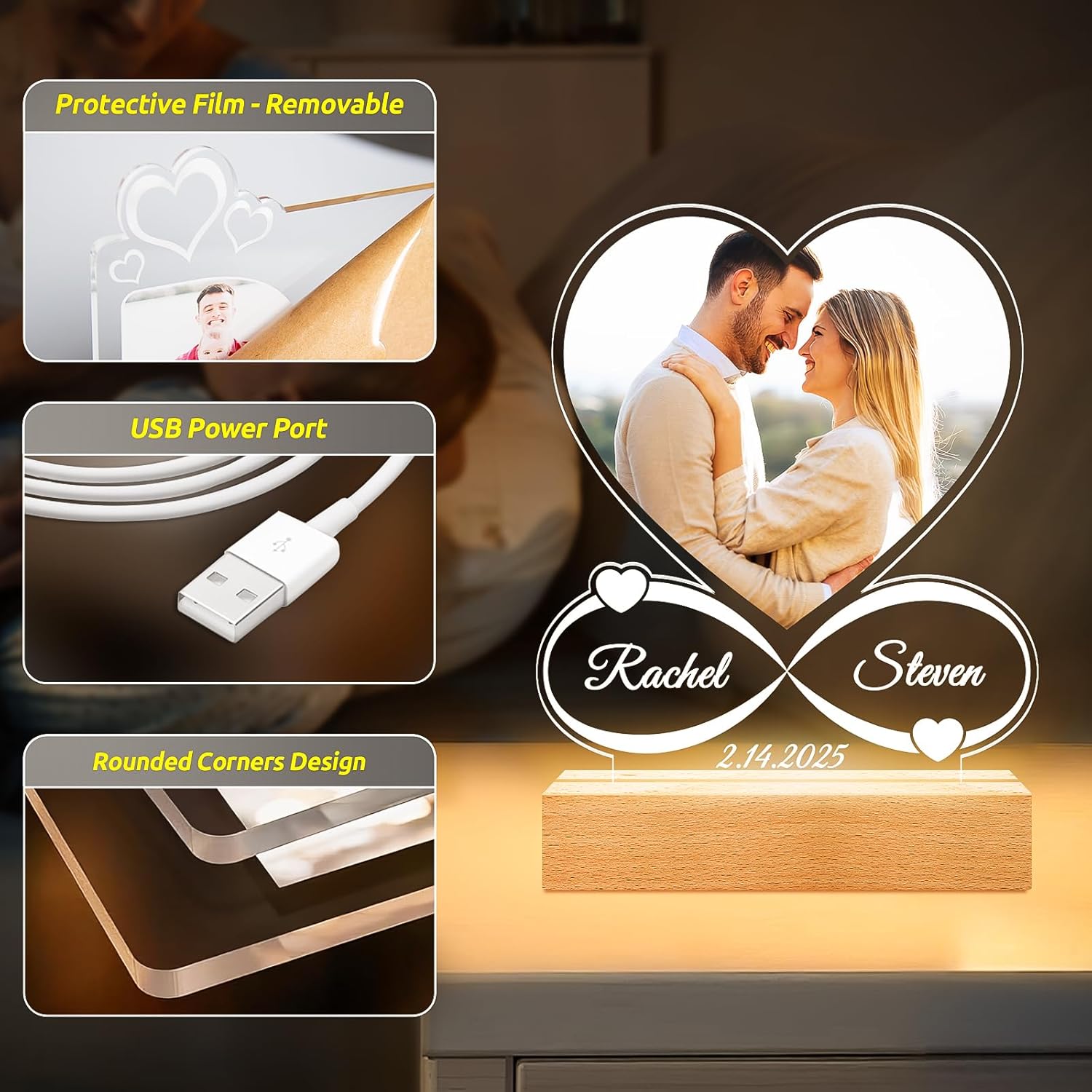 Personalized Picture Frame, Custom Picture Frames, Customized Photo Frame, Personalized Anniversary Valentines Day Gifts for Women Men Her Him Girlfriend Boyfriend Couple Mom Dad Baby Kid Family