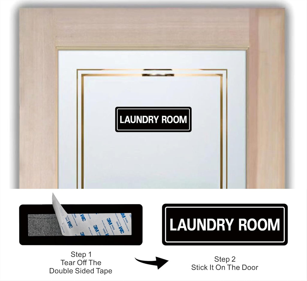 Laundry Room Sign, Premium Durable Acrylic Material, Super Strong Adhesive, Quick Installation, Suitable for Your Home and Business (9 × 3 Inches, Black)