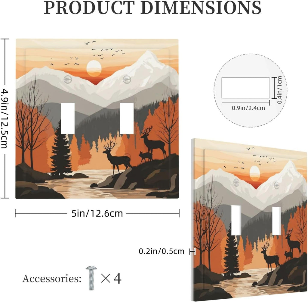 Sun Forest Deer Snow Mountain River Decorative Switch Plates 2 Gang Double Toggle Outlet Light Switch Cover Wall Plate Electrical Faceplate For Bed Room Living Room Decor