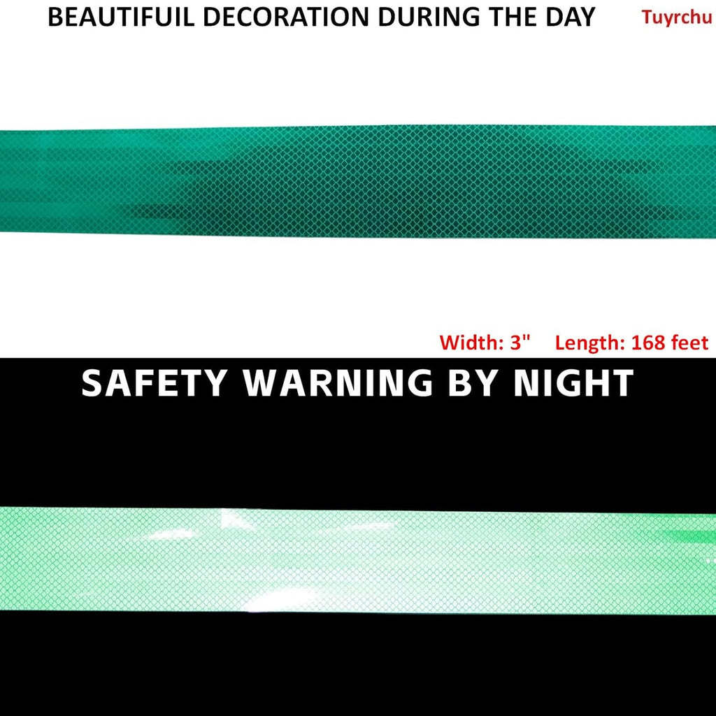 Non Fading Green Reflective Tape Outdoor Waterproof 3 inch Wide, High Visibility Warning Industrial Marking Tape, Safety Stickers (168 feet)