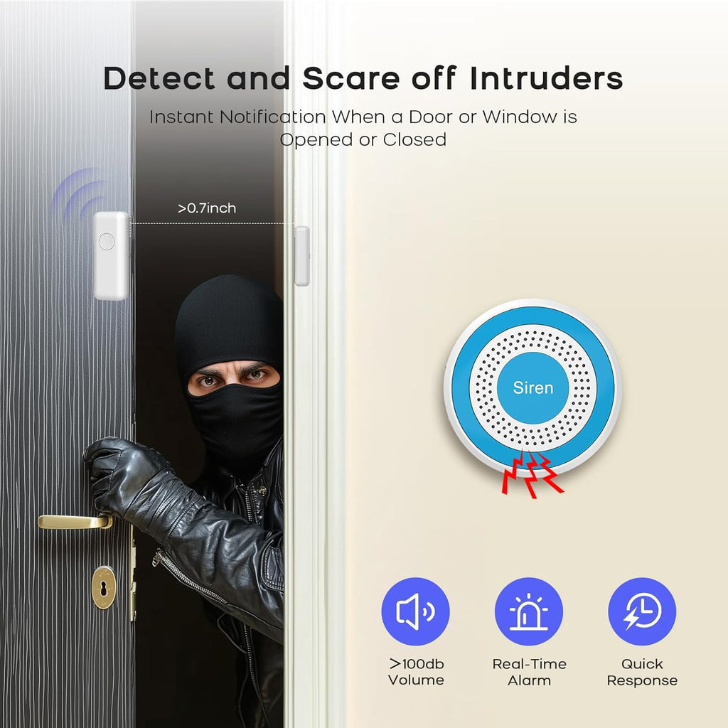 PGST Home Alarm System,Smart Home Security Systems with Instant Tuya App Alerts,8 Pieces Door Alarm Kits Siren Hub with Motion and Door Sensors,Remote,Work with Alexa for Villa,Apartment,Kids Safety