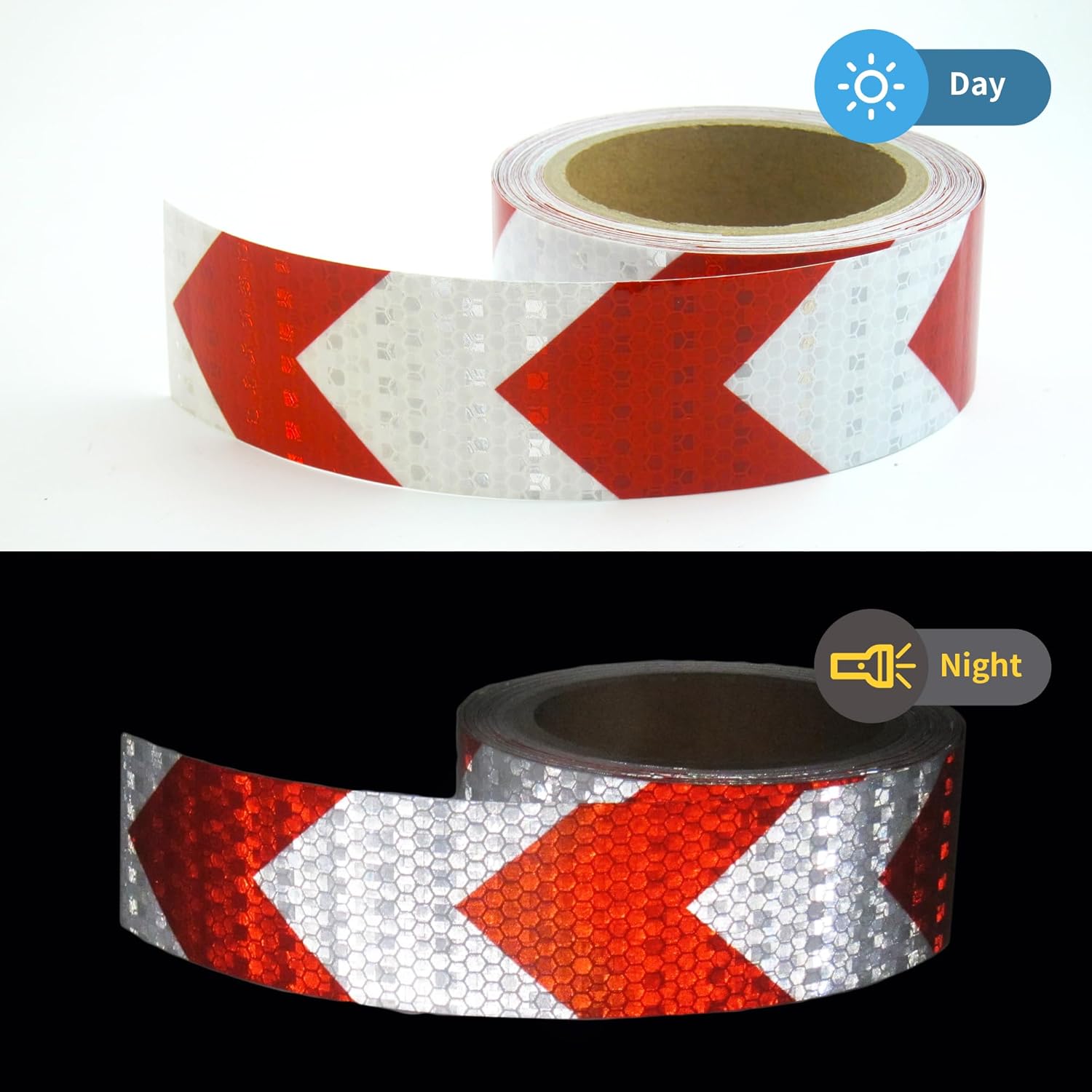 White Red Arrow Reflective Tape 2 Inch x 33 FT Waterproof Caution Tape Reflective Stickers for Floor,Step,Cars,Warehouse,exit.