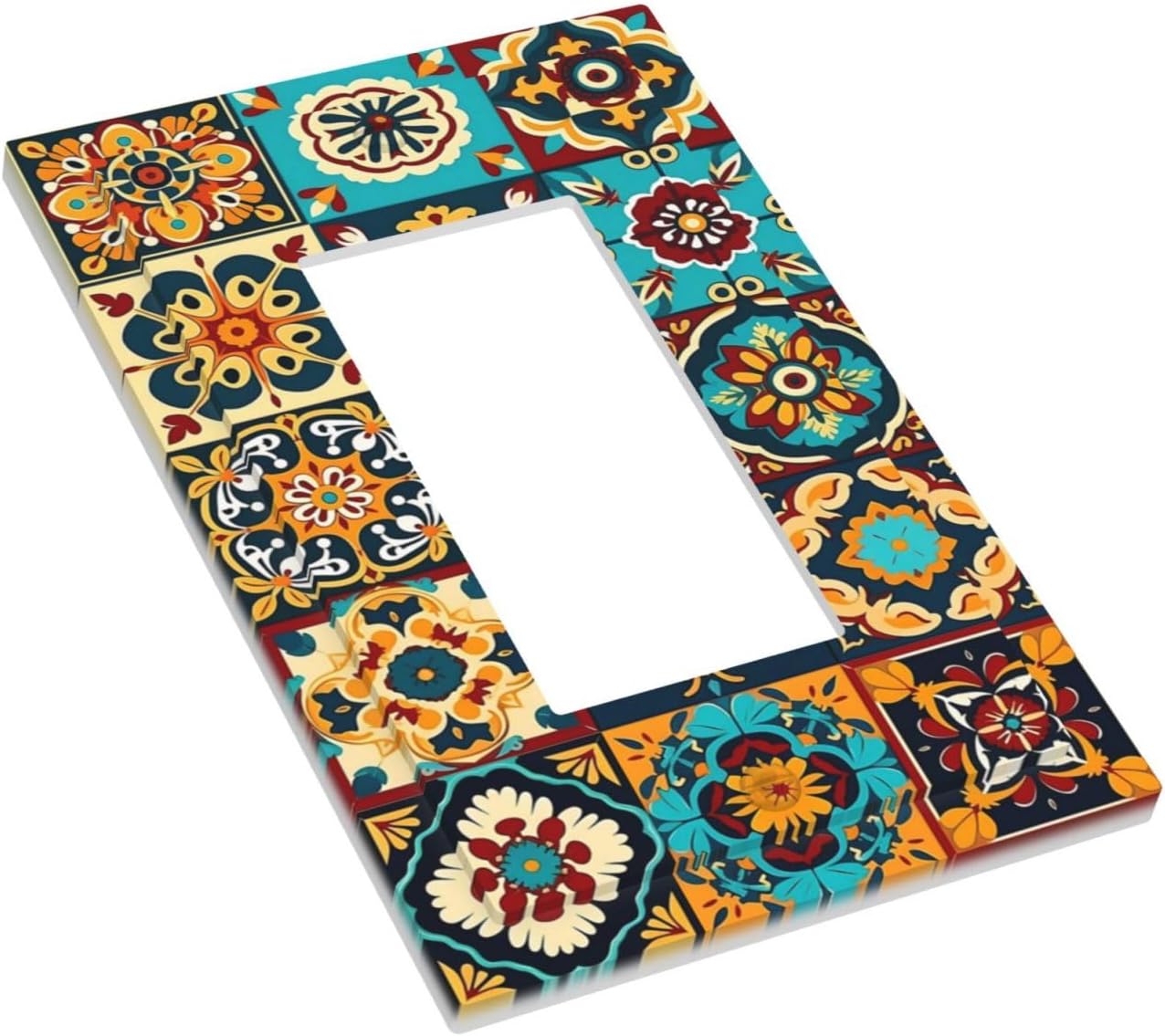 Mexican Talavera Ceramic Tile Moroccan Boho Decorative Outlet Covers 1 Gang Single Rocker Light Switch Cover Plate Wall Plates GFCI Faceplate for Bathroom Kitchen Decor