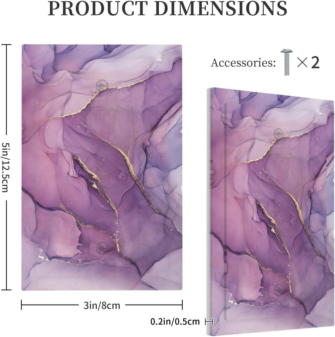 Light Switch Cover Plate Purple Marbling Golden Line 1 Gang No Device Blank Electrical Wall Plates Faceplate Decorative Switch Plate for living Room Bathroom Decor