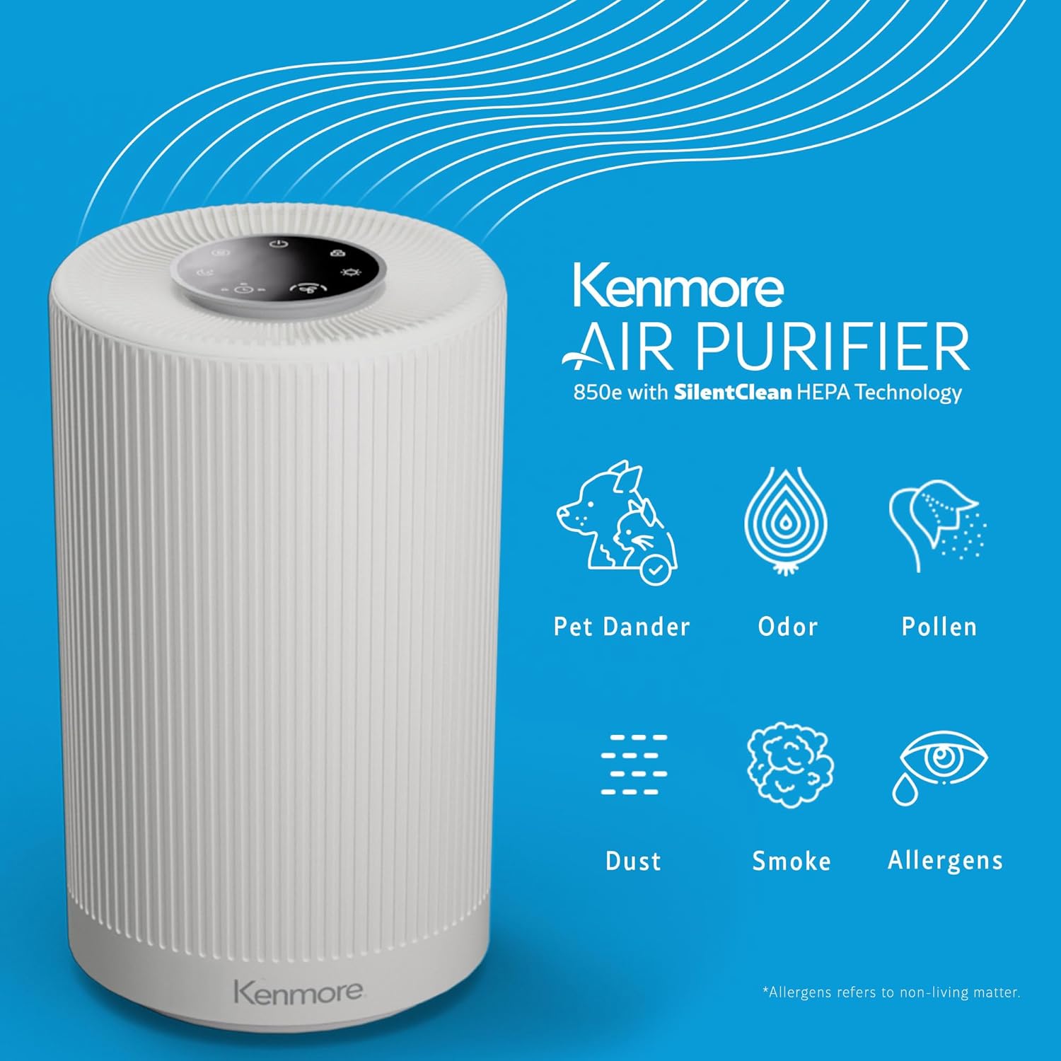 Kenmore PM1005 Air Purifier with H13 True HEPA Filter, Covers Up to 850 Sq.Foot, 25db SilentClean 3-Stage HEPA Filtration System for Office & Bedroom