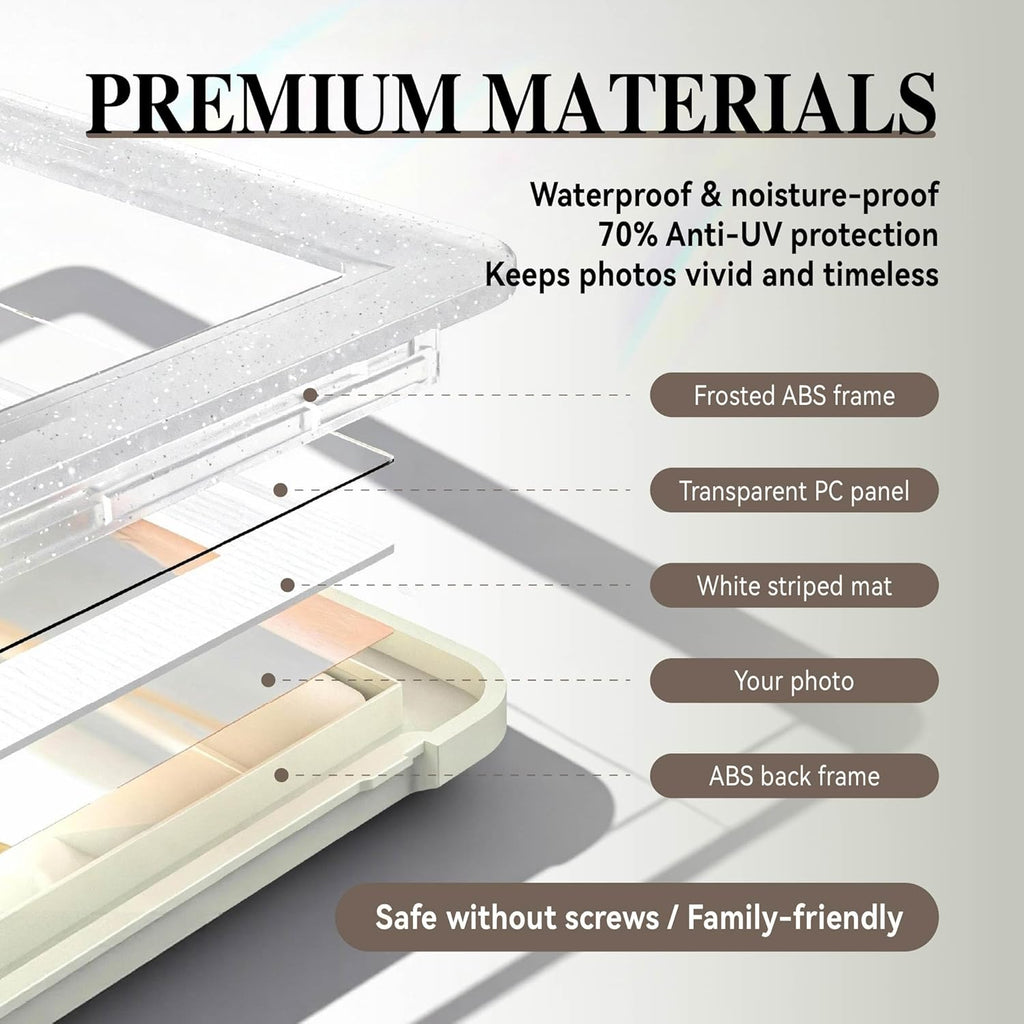 5x7 Picture Frame, Clear Acrylic Photo Frame with White Mat for 4x6 Photos, One-Piece Shatterproof Tool-Free Design, UV-Resistant Waterproof Tabletop Frame for Home Office Decor with 10-Year Warranty