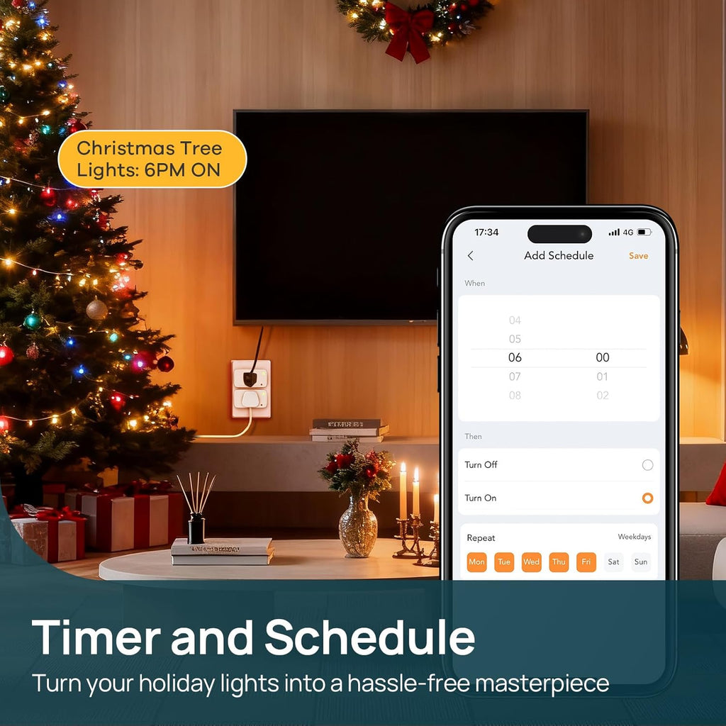 Linkind Matter Smart Plug with LED Night Light, Work with Alexa, Apple Home, Google, Smart Outlet 15A/1800W, Dusk to Dawn, Plug in Wall, Timer&Schedule, ETL&FCC Certified, 2.4GHz Wi-Fi Only, 4 Pack