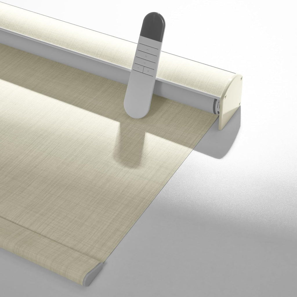 Boolegon Motorized Roller Blinds - 100% Blackout Smart Electric Shades with Remote, Compatible with Alexa/Google Home/HomeKit via Hub, Easy Install for Home Office, Beige, Custom Size.