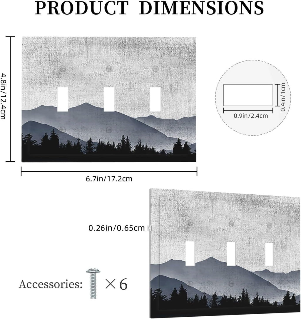 Decorative Switch Plates Natural Landscape Mountains Pine Trees 3 Gang Wall Plate Triple Toggle Light Switch Cover Faceplate Electrical Wall Panels for Bedroom living Room Decor