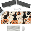Heated Mouse Pad with 3 Temperature Settings(104°F–122°F),Large 31.5x13 Inch PU Leather Heated Desk Mat,Waterproof Warming Pad for Office,Gaming & Cold Hands Relief,Black Cats Pumpkins