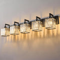 Black Bathroom Light Fixture, 5-Light Crystal Vanity Lighting, Bathroom Lighting Fixtures Over Mirror, Modern Crystal Wall Lamp