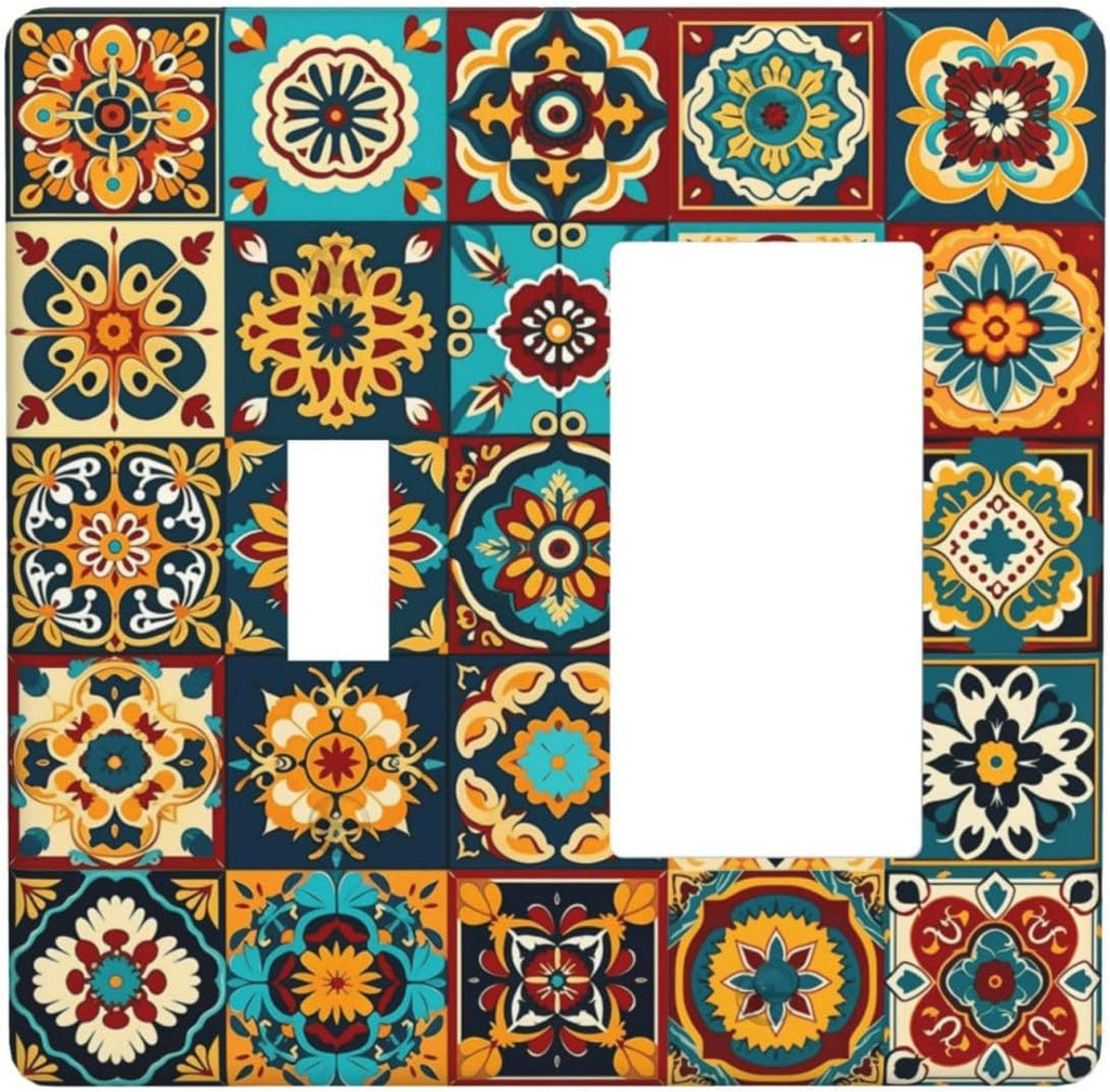 Mexican Talavera Ceramic Tile Moroccan Boho Outlet Covers 1 Toggle 1 Rocker Combination Decorative Wall Plate Electrical Switch Plates Light Switch Cover Plate for Bathroom Kitchen Decor