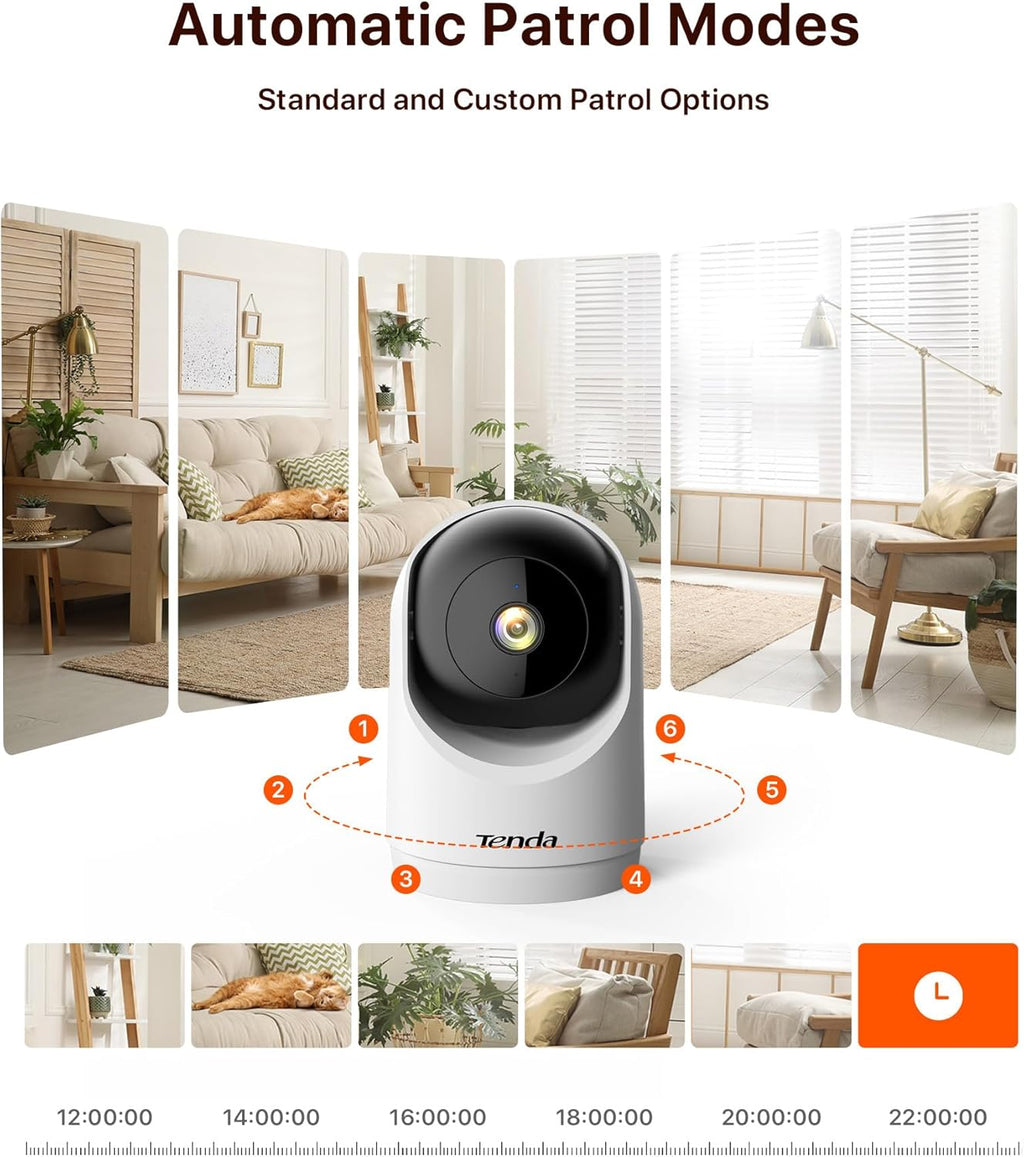 Tenda 2K Indoor Security Camera for Baby Monitor, WiFi 6 Pet/Dog Camera for Home Security, 360° Pan/Tilt, 2-Way Audio, Motion Detection, Night Vision, 24/7 Cloud & SD Card Storage(CP3-V3.0)