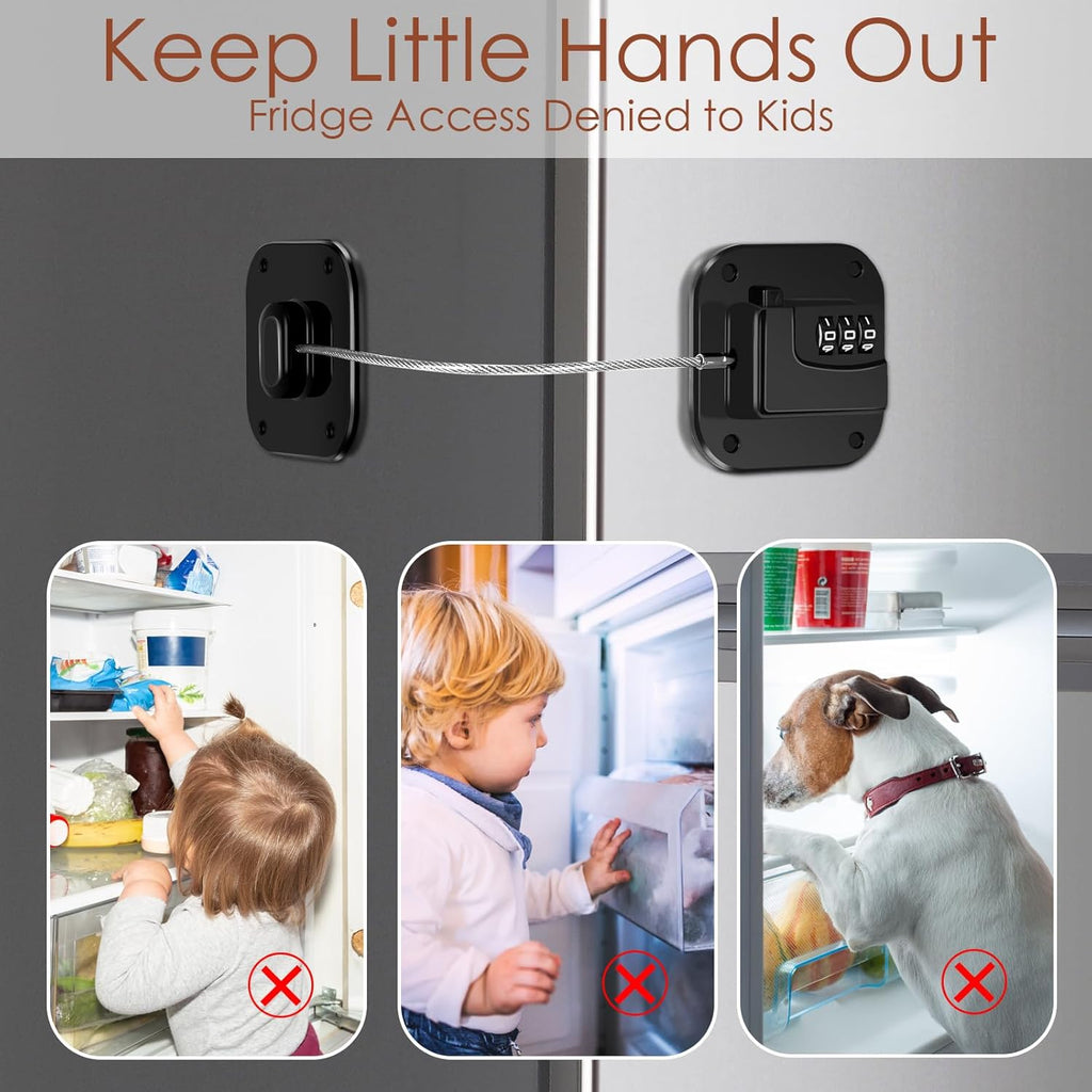 Refrigerator Lock, Combination Lock for Refrigerator Cabinets, Drawers, Heavy Duty Fridge Lock, Easy Install No Keys Needed (Black-2Pack)