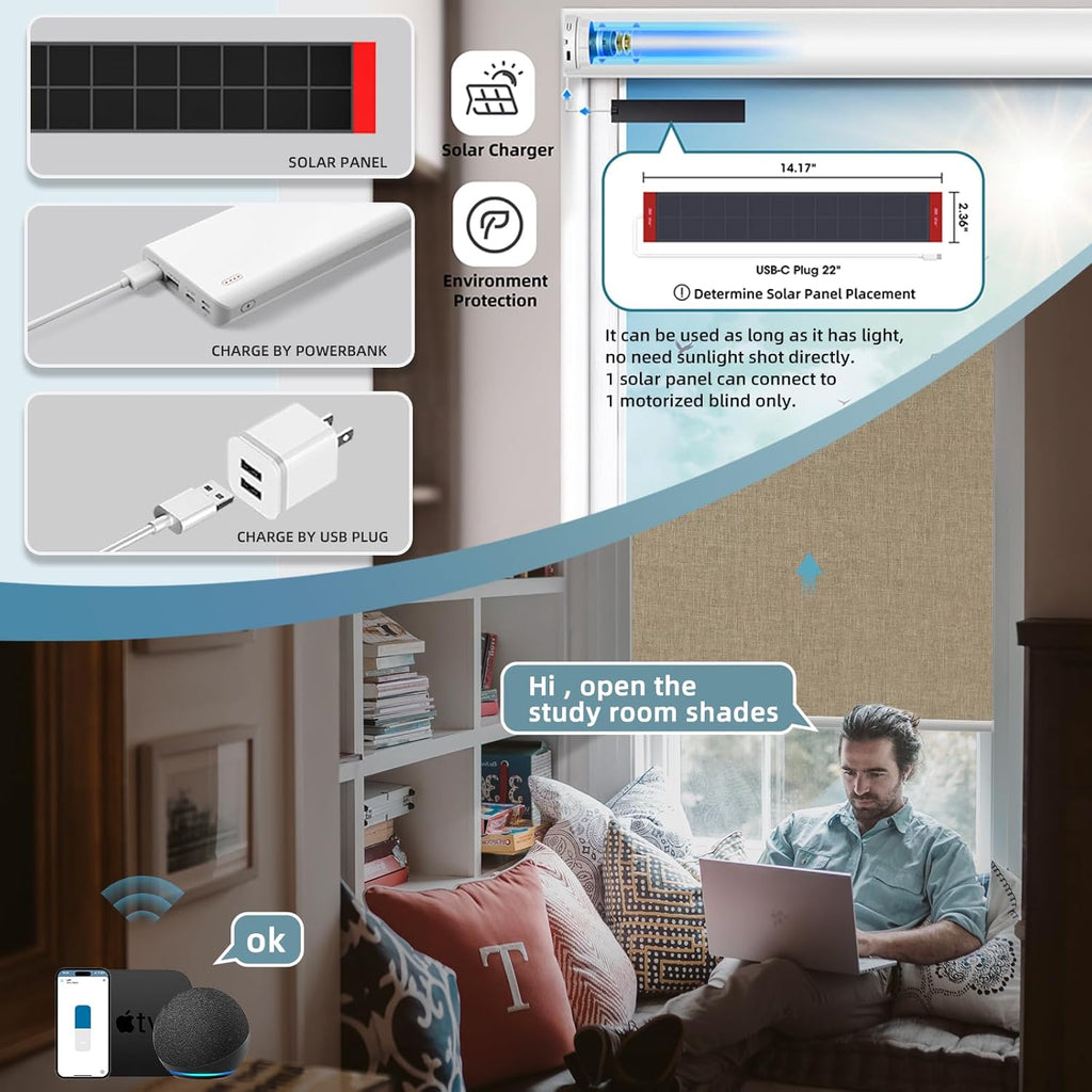 SmartWings Motorized Blinds Shades for Window Remote Control Smart Blind Shade Work with Apple Homekit Thread Z-wave Alexa Automatic Roller Shade Blackout Customized 16"-110"W (Bouvardia Light Brown)