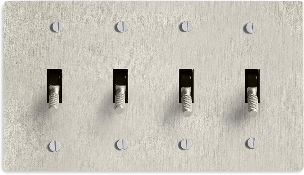 Select 15A 120V AC 4-Gang Toggle Switch, Vintage Satin Nickel Plated Single Pole 3 Way Compatible Wall Mount Toggle Switch, Included Faceplate & Switch Module, UL Listed