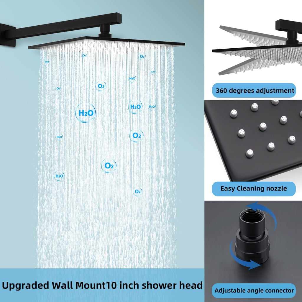 Digital Display Dual Head Shower system Rain Shower System Shower Wall Mount 10 Inch Ceiling Shower Head with 6 Inch Shower Head with shower handheld(Matte Black)