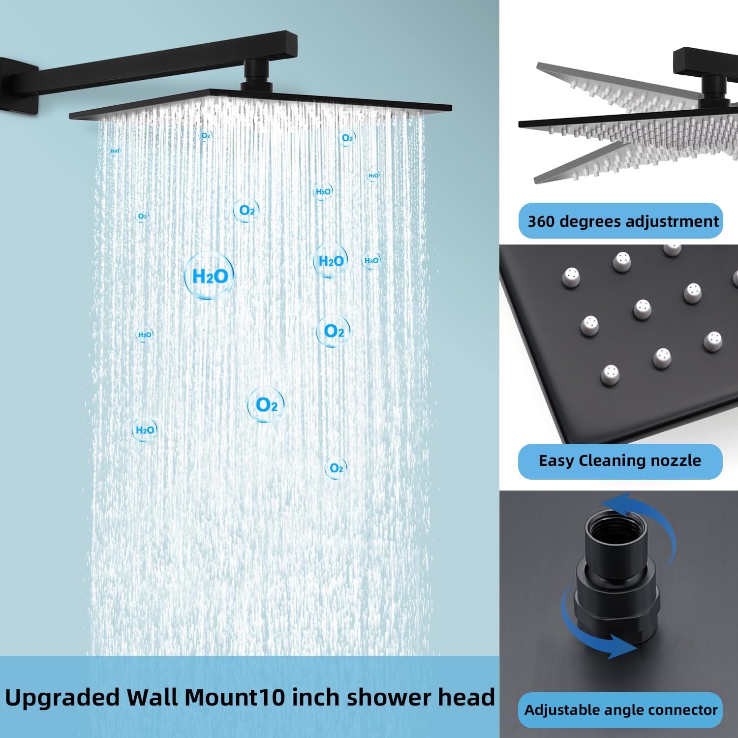 Digital Display Dual Head Shower system Rain Shower System Shower Wall Mount 10 Inch Ceiling Shower Head with 6 Inch Shower Head with shower handheld(Matte Black)