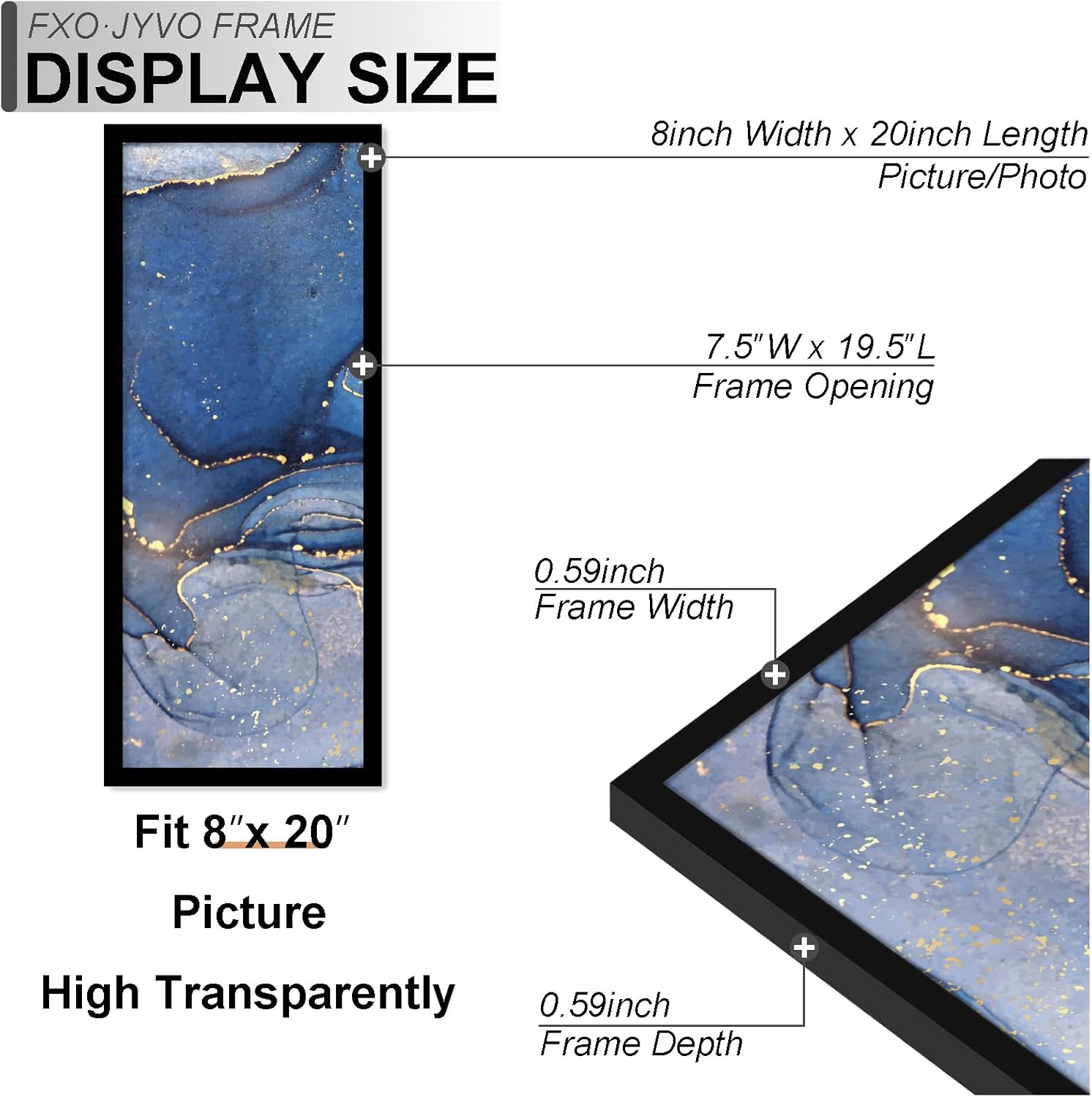 8x20 Picture Frame Set of 6, Black Frame for 8 x 20 Inch Picture Poster Photo, Light Weight and High Transparent 8 by 20 Frame for Wall - 6 Pack/Black/8"x20"
