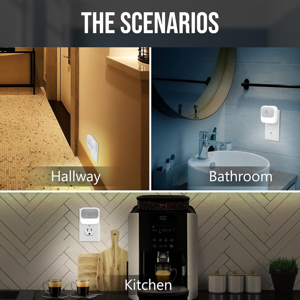 ZISUYU Motion Sensor Night Light Plug in with 3 Modes,Dual Colors,Dimmable,UL-Certified,Dusk to Dawn Sensor Nightlight Plug into Wall Ideal for Home Bathroom Kitchen Hallway Stair Toilet 2 Pack