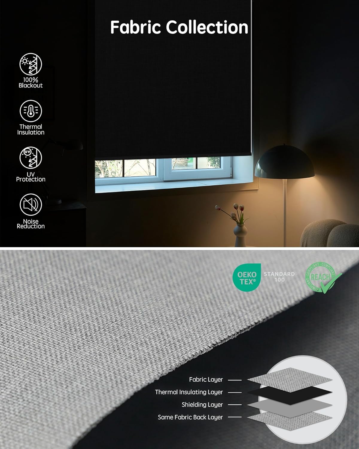 Yoolax Motorized Blinds with Remote, Blackout Smart Blinds for Windows Motorized Roller Shades, Automatic Window Shades Compatible with Alexa Custom Size (Blackout-Light Gray)