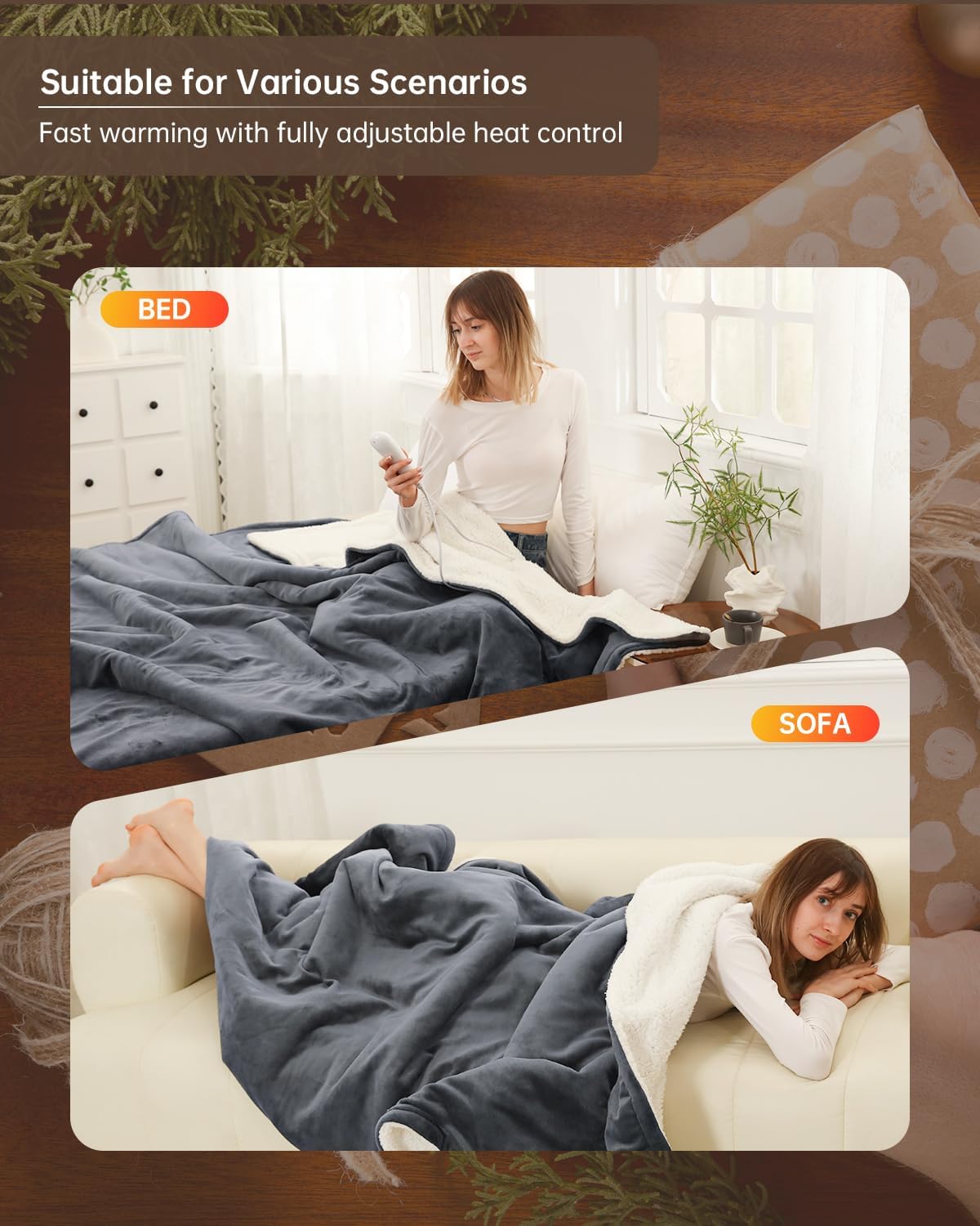 Electric Heated Blanket Full Size, Washable Blanket Warmer for Home for Adults, Fast Heating Super Cozy Soft Flannel 72" x 84", 9 Heat Levels, 1-9H Auto-Off, ETL Certified, Slate Gray