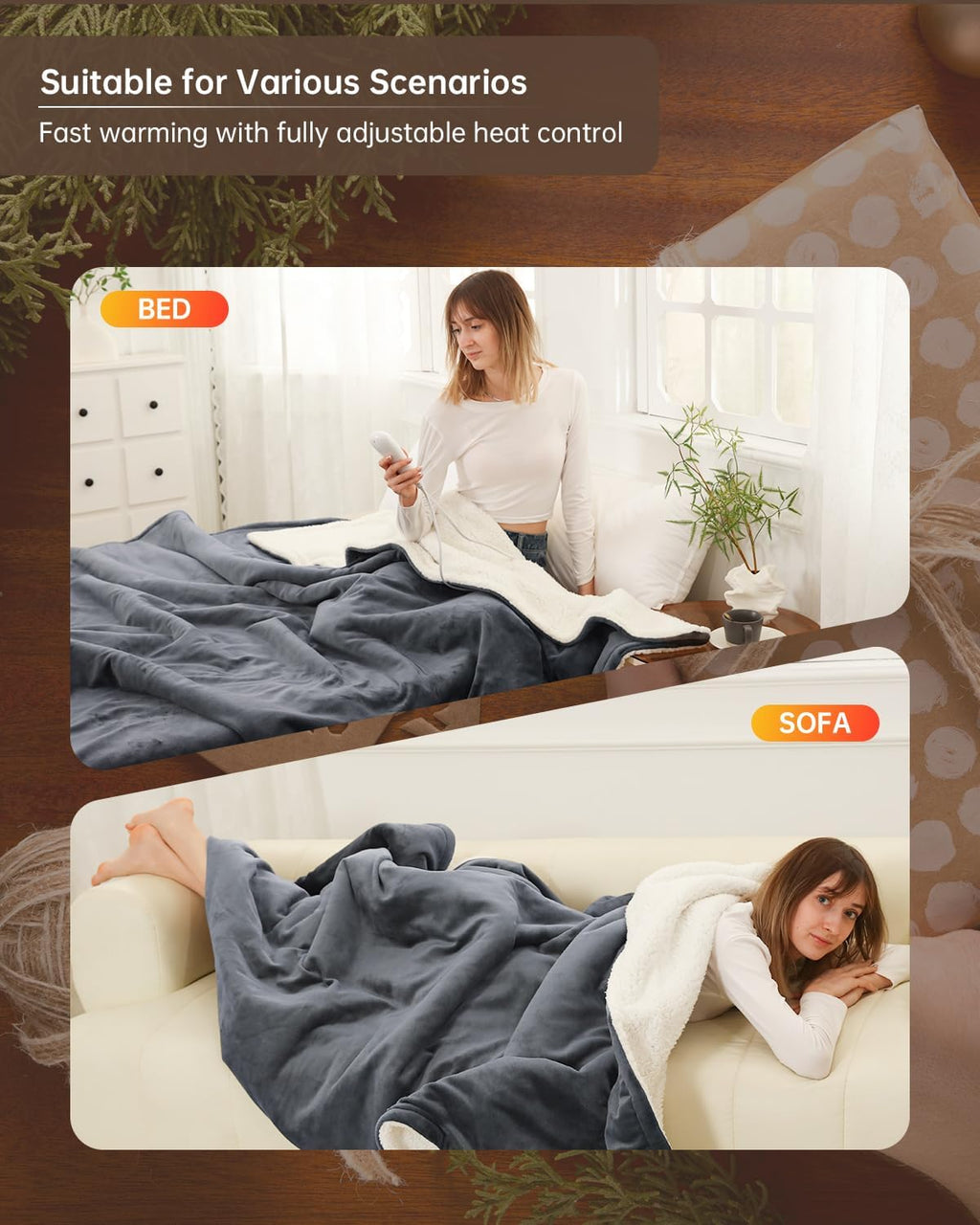Electric Heated Blanket Throw Size, Washable Blanket Warmer for Home for Adults, Fast Heating, Super Cozy Soft Flannel 50" x 60", 9 Heat Levels, 1-9H Auto-Off, ETL Certified, Slate Gray